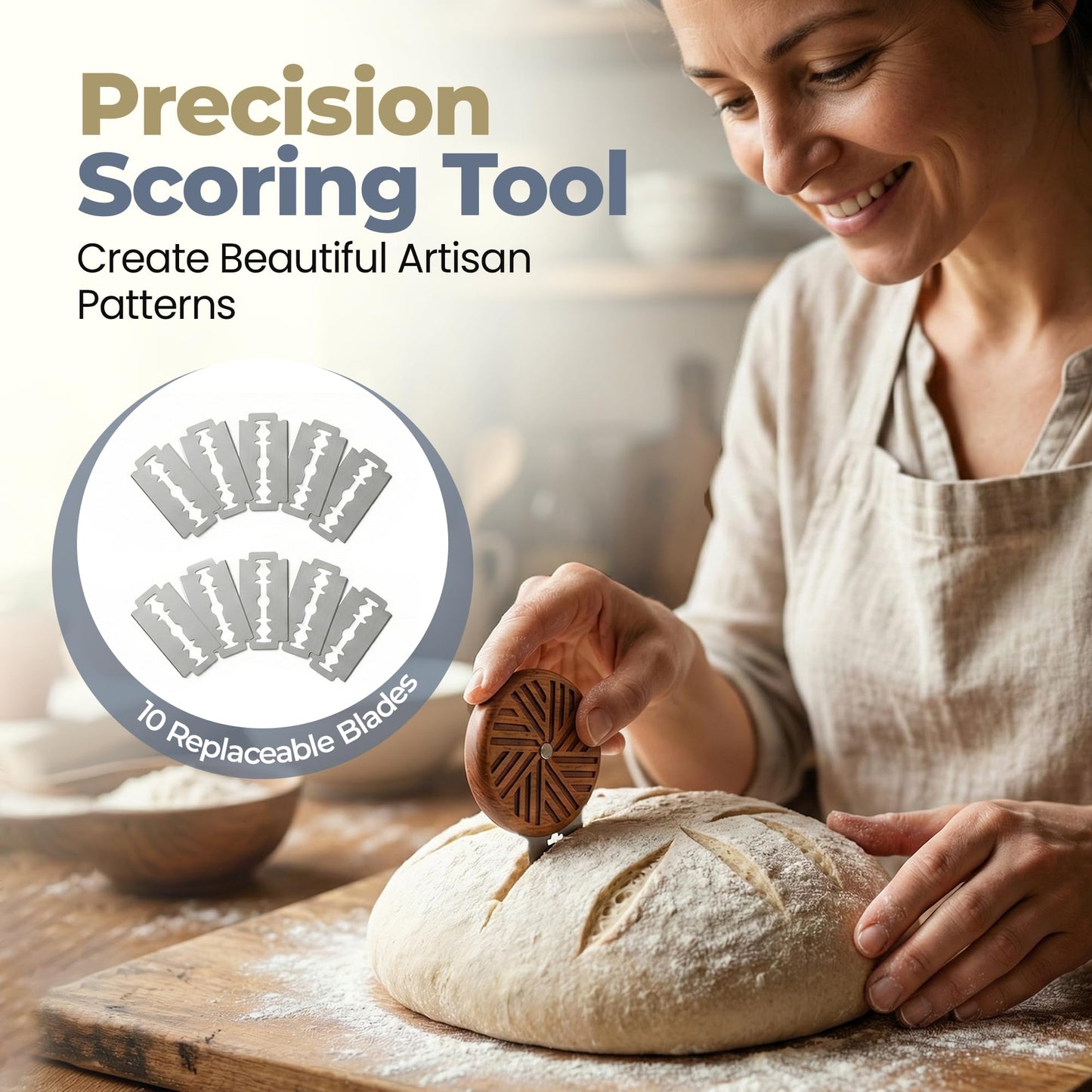 Sourdough Accessories | Seamless Danish Sourdough Bread Whisk, Silicone Dough Scraper & Sourdough Scoring Tool with 5 Blades + Storage Bag (Sourdough bread lame Kit) | Bread baking supplies