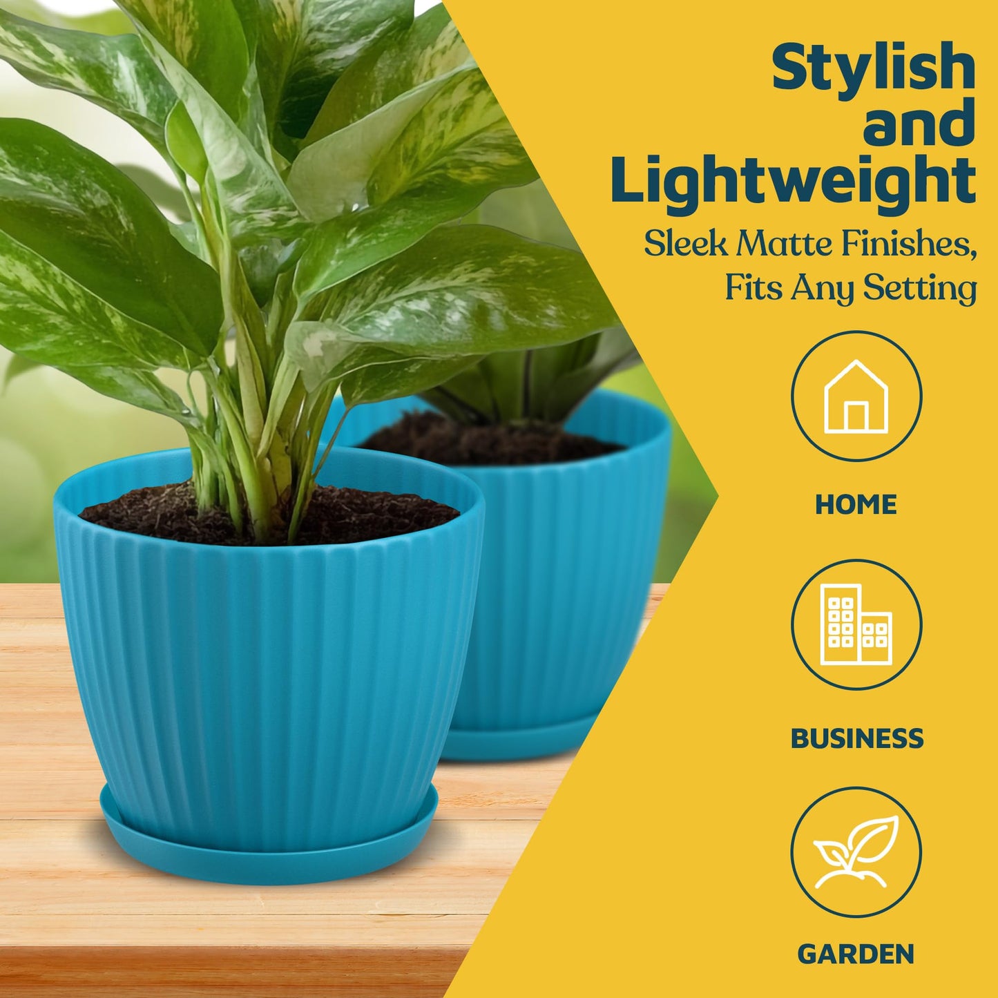 Blue 6-Inch Plant Pots with Drainage & Saucers 12 Pack, Indoor & Outdoor Planters for Houseplants, Herbs, and Flowers, Durable & Weatherproof Material, Stackable, Lightweight, Minimalist Design