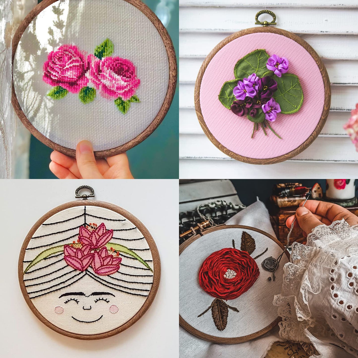 PATIKIL 5 Pieces 8 Inch Embroidery Hoops Frame Round Imitated Wood Circle Cross Stitch Hoop Ring for Embroidery Art Craft Handy Sewing Decoration