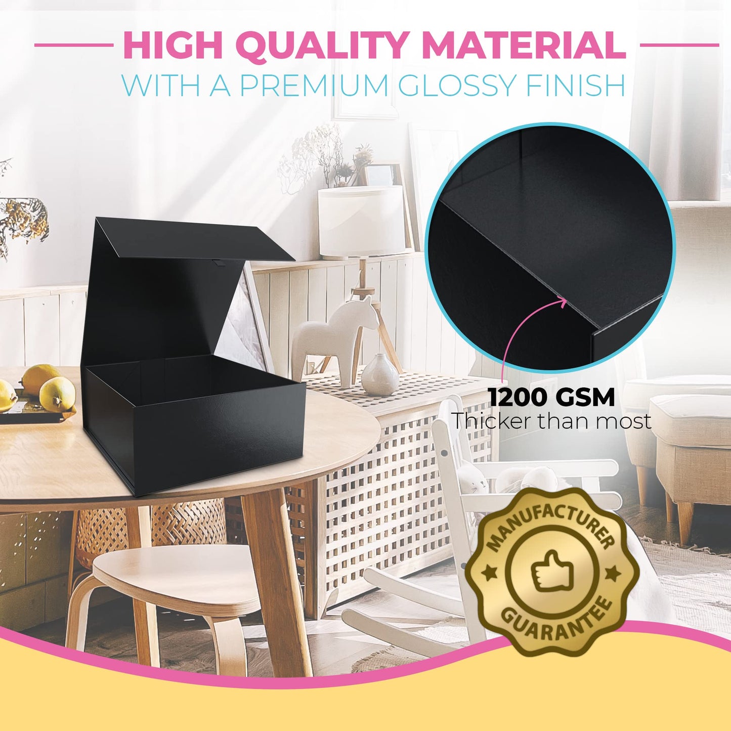Kiniu 5Pack Black Gift Boxes with Lids Bulk - Gift Boxes for Presents with 25PCS White Tissue Paper - Black Gift Box Set - Collapsible Magnetic Closure Box for Bridesmaid Proposal Boxes, Groomsman Box, Wedding, Birthday, Shirt - 9.25x9.25x3.75 Inches