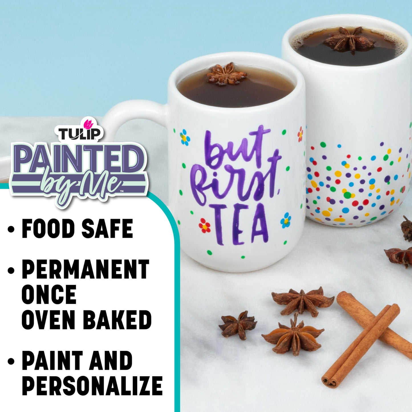 Tulip Painted by Me Ceramic Painting Kit – 4 Paintable Mugs, 8 Food Safe Colors & 4 Brushes, Dishwasher Safe, Paint Your Own Ceramics at Home