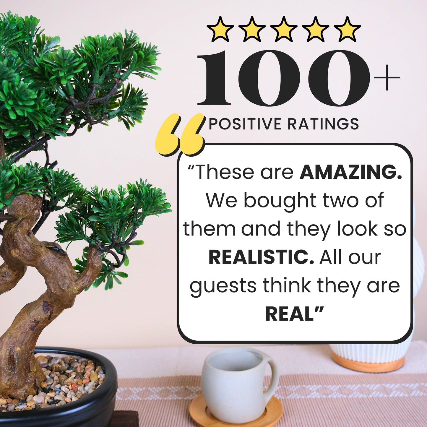 Artificial Bonsai Tree 16" Tall with Realistic Wood and Ceramic Pot, Fake Plants for Home, Bedroom and Office Desk, Japanese Decor