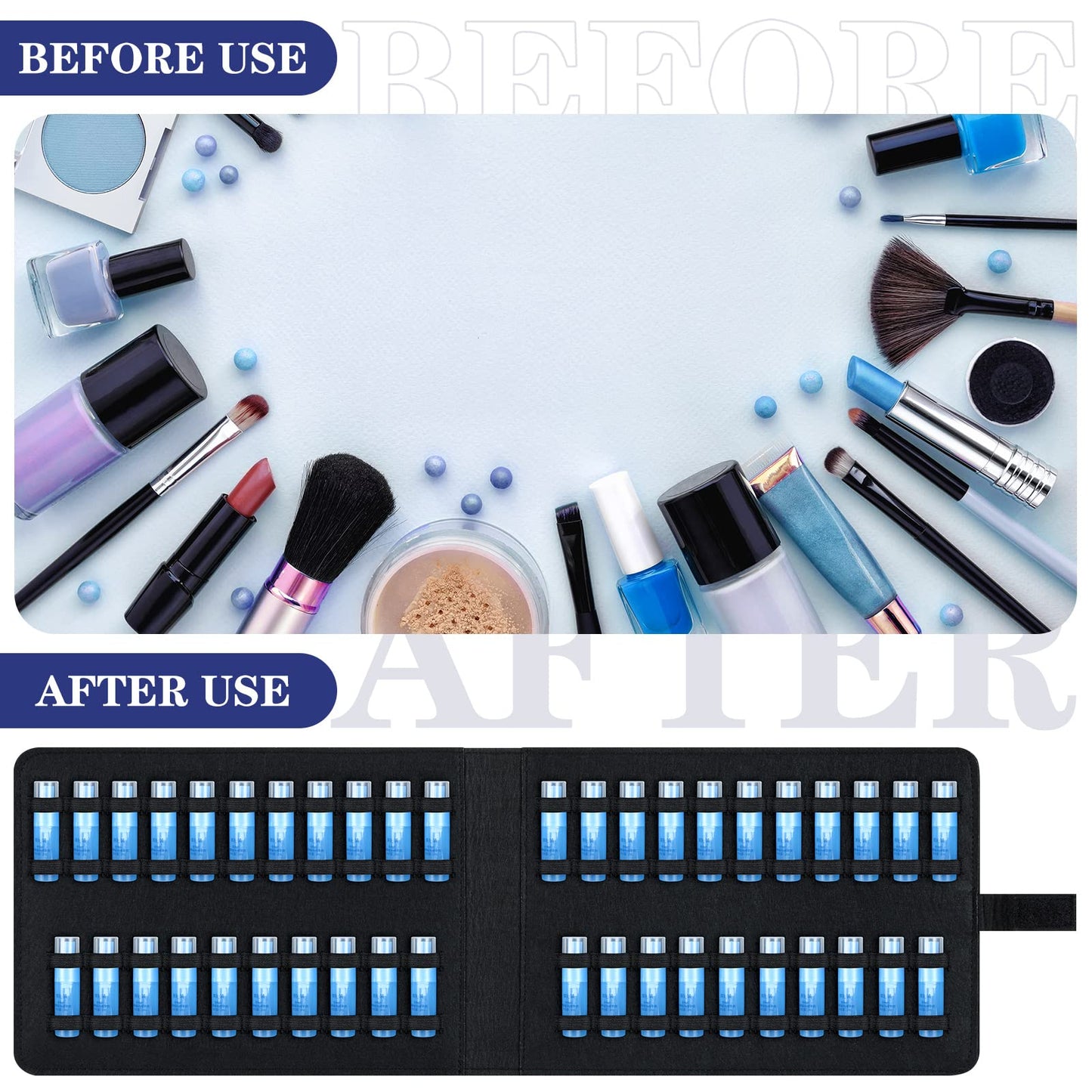 Eaasty 2 Pack Homeopathy Organizer Box Foldable Case Homeopathy Kit Storage Pouch Organizer Case Box Kit for 84 Tubes Home Travel Use, Black and Blue