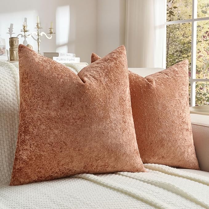 FUTEI Rust Flannel Throw Pillow Covers 24x24 Inch Set of 2,Soft Dimensional Textured European Cushion Cases,Modern Home Decor for Couch Living Room