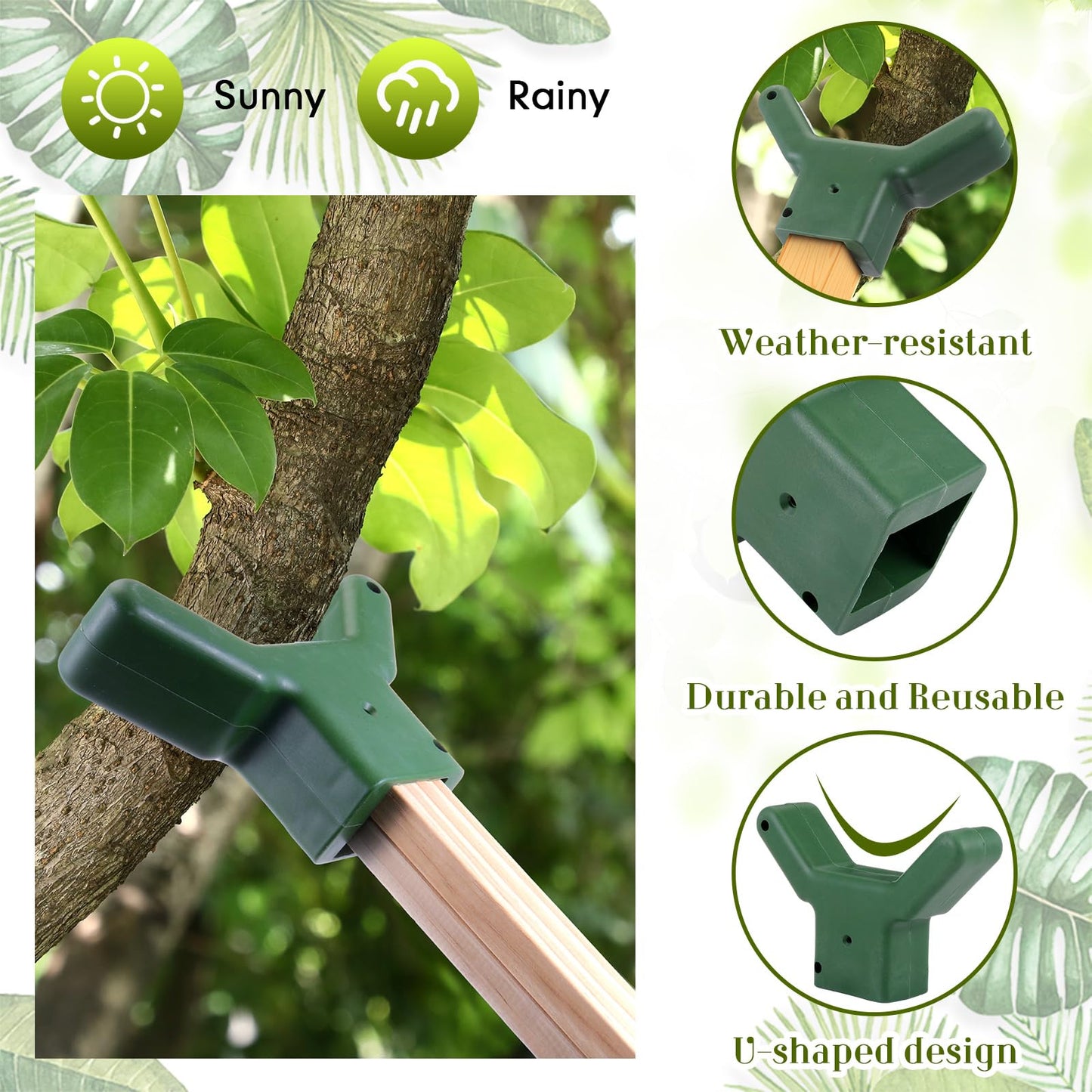Yungyan 2 Pcs Tree Support, Plastic Fruit Branch Support Device Tree Brace Prevent Them from Breaking for Vineyards Ornamental Gardens Orchards Fits on Standard 1.57 x 1.57 Inch Lumber (Green)