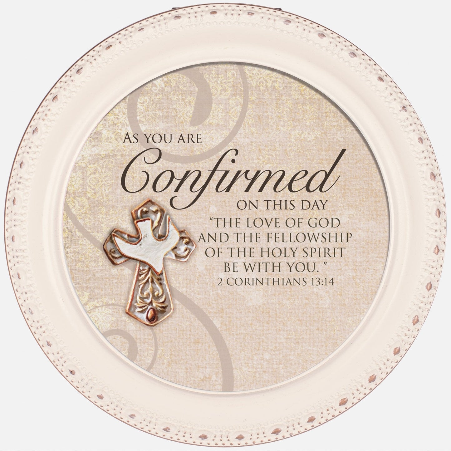 Cottage Garden Confirmed This Day The Love of God Ivory Rope Trim Petite Round Jewelry and Keepsake Box