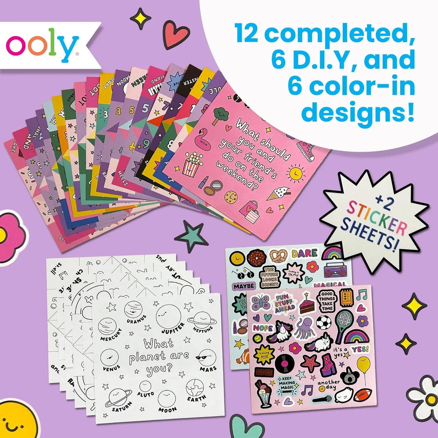Ooly DIY Paper Kit, 24 Fortune Teller Designs & Stickers, Kit Includes 12 Completed, 6 Blank and 6 Color-in Folding Fortune Teller, Activity Gifts for Kids