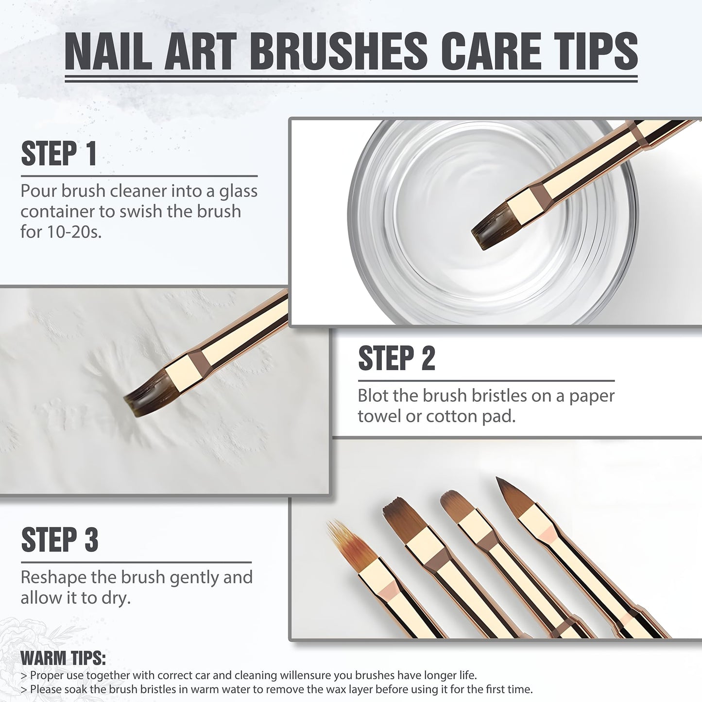 Nail Art Brushes Set, Professional 5Pcs Double-Ended Nail Brush Kit for Details, Long Lines, Ombre & 3D Design-Perfect for DIY Manicures & Salons (White)