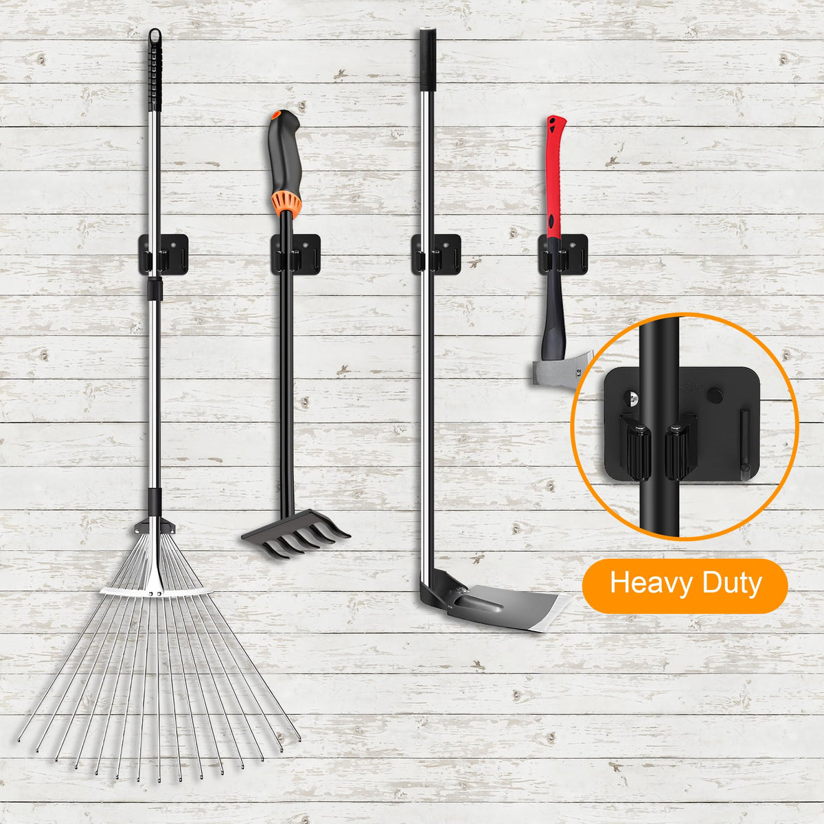 4 Pack Stainless Steel Heavy Duty Broom Holder Wall Mount with Hook (4 Count)