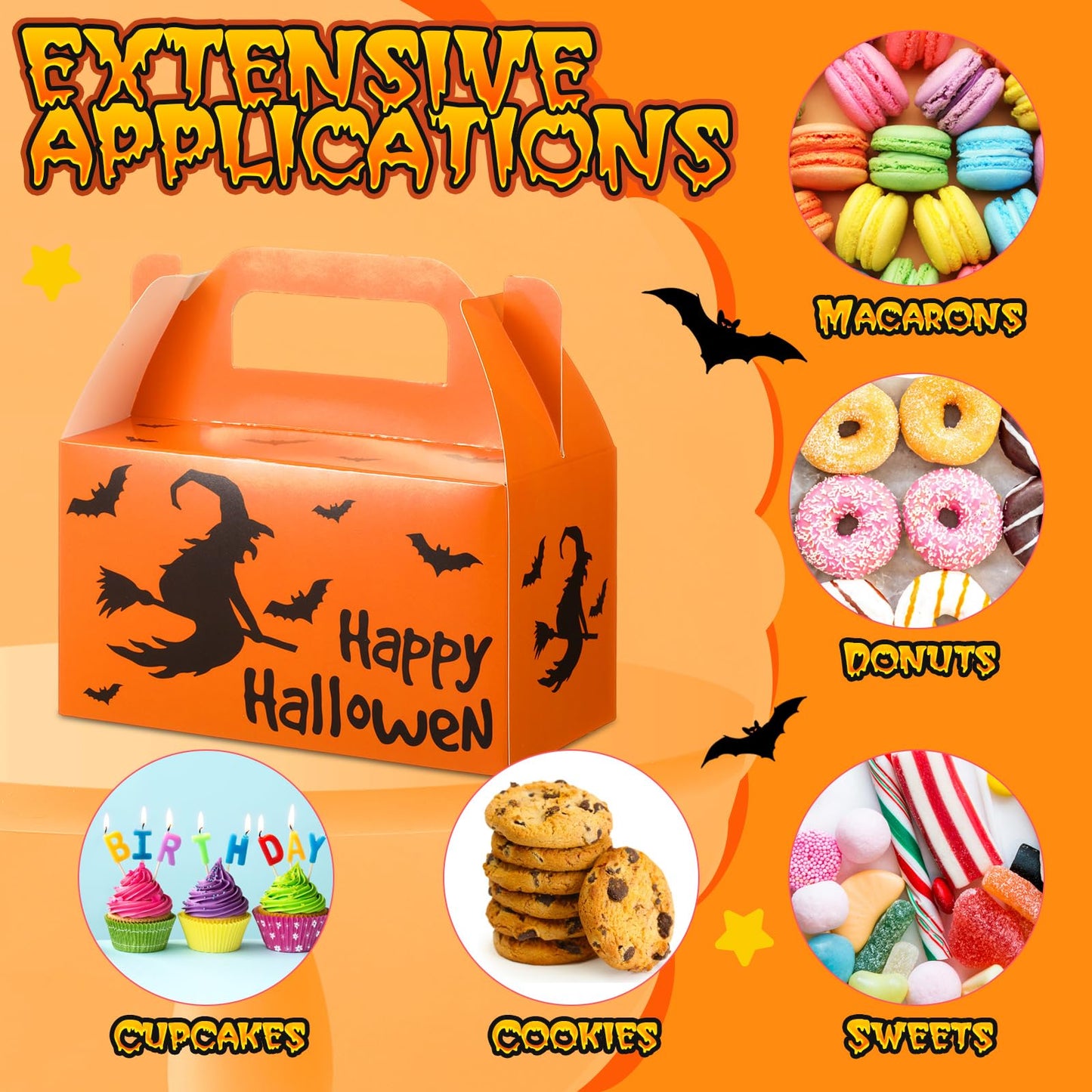 ReliThick 80 Pack Halloween Treat Box with Cellophane Bags Trick or Treat Goodie Cookie Candy Boxes for Treats Pumpkin Halloween Bag for Party