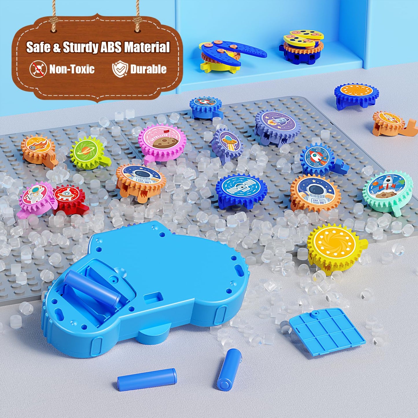 Fivoro STEM Gears Toys for Kids Ages 3+, Creative Learning Building Blocks, 18Pcs Educational Construction Toy Set, Electric & Manual Dual Mode, Versatile Gear Playset Gift for Boys & Girls