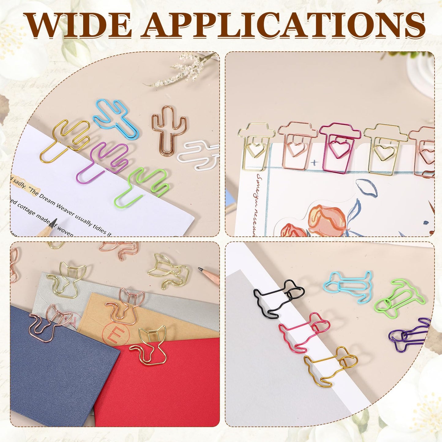 PATIKIL 60Pcs Paper Clip, Cactus Shape Metal Paper Clip Rust-Proof Small Cute Lovely Decorative Bookmarks for Notebook Document Office Home Supplies, Rose Gold