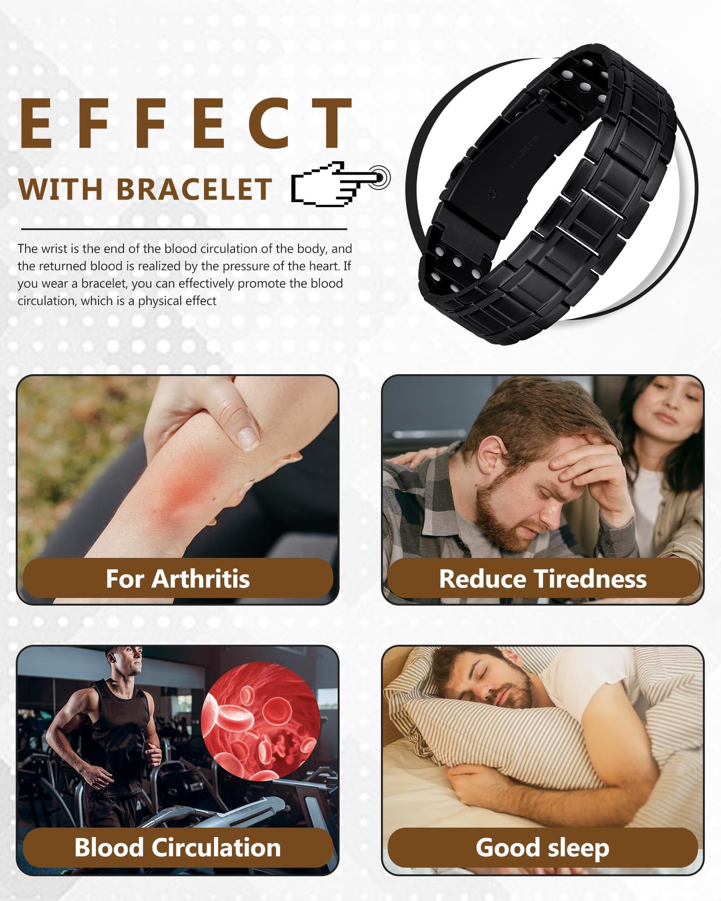 Feraco Magnetic Bracelets for Men, Titanium Steel Bracelets with 3X Ultra Strenth Neodymium Magnets, Adjustable Health Gift (Black)