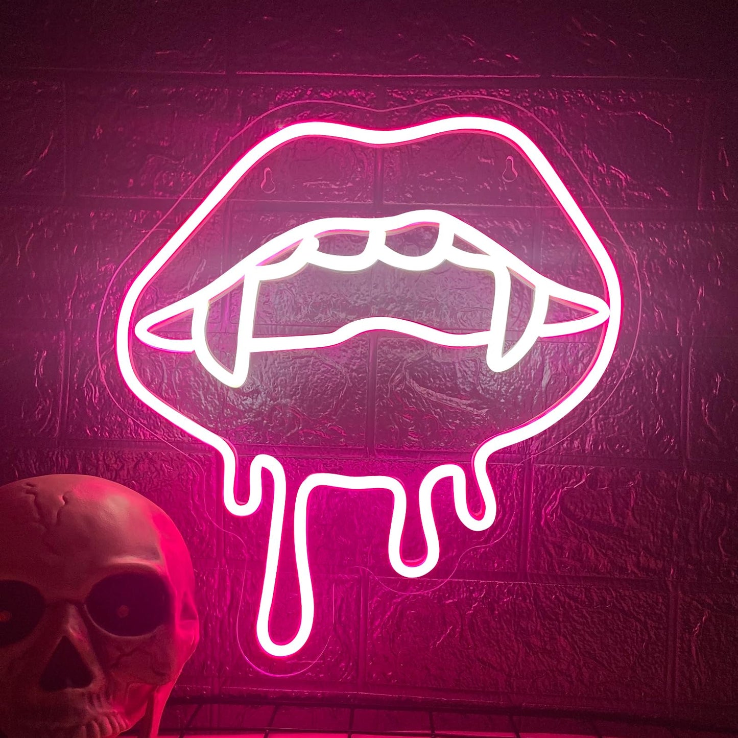 Lip Neon Sign, Halloween Lips Neon Light for Wall Decor, Red LED Big Lip Shaped Neon Signs for Party Aesthetics Decorations, USB Powered Custom Creative Neon Sign for Unique Gift,Man