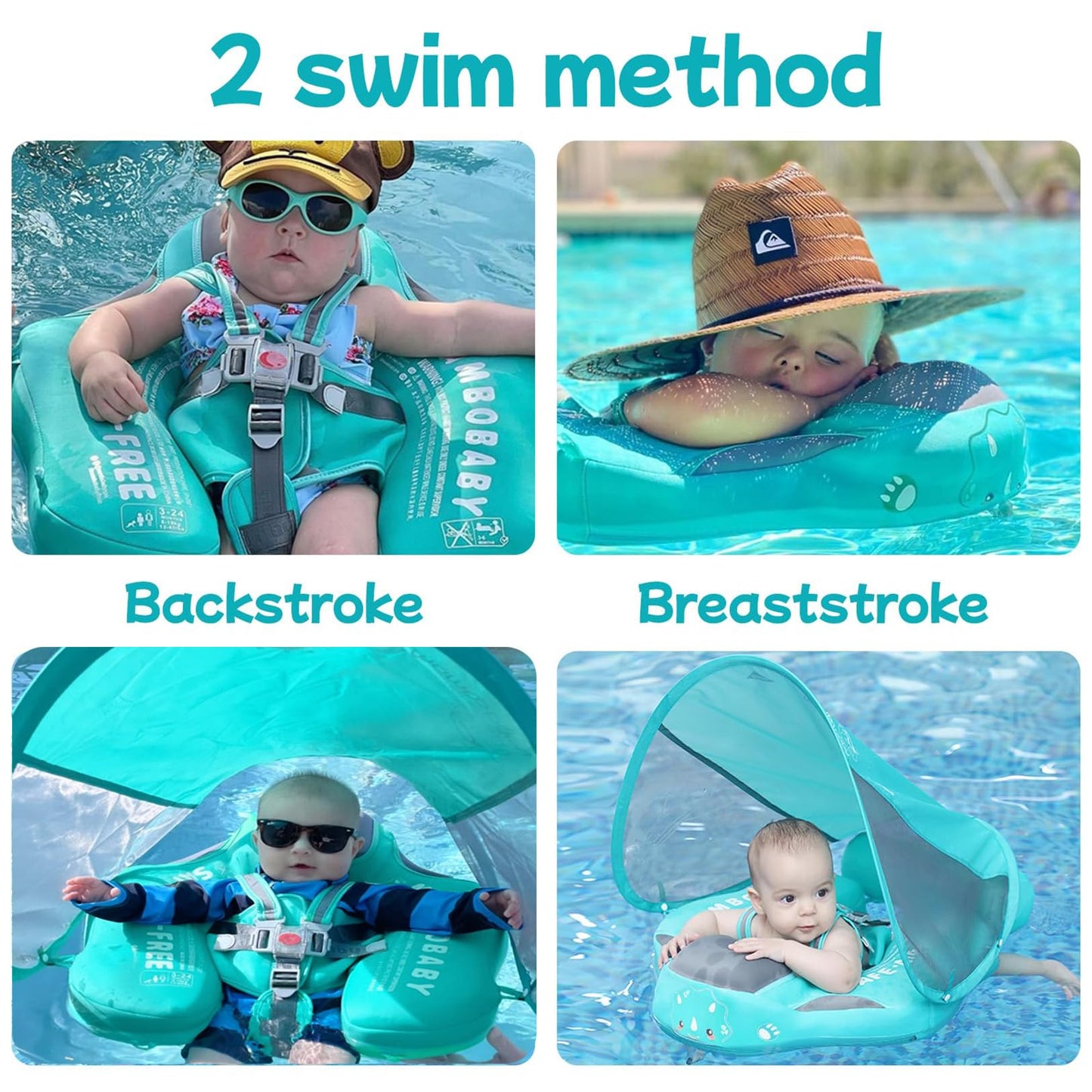 Mambobaby Float with Canopy and Tail New Upgraded Non-Inflatable Baby Pool Float Mambo Float Swim Trainer Solid Infant Swim Float Adjustable Pearl Foam Baby Swim Ring