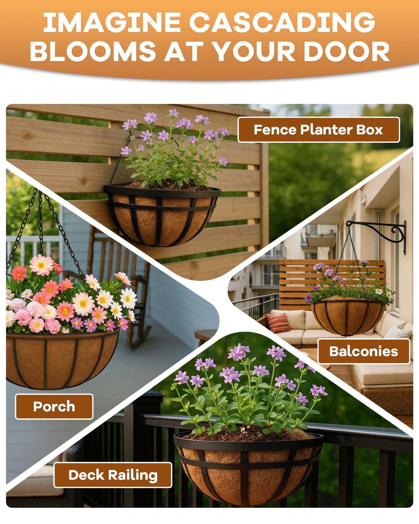gardmate Coco Liners for Planters - Pre-Formed Coco Fiber for Plants Groove Design Hanging Basket Liners, Handmade Natural Coconut Fiber Pot Liners for Wire Baskets & Window Boxes (3)