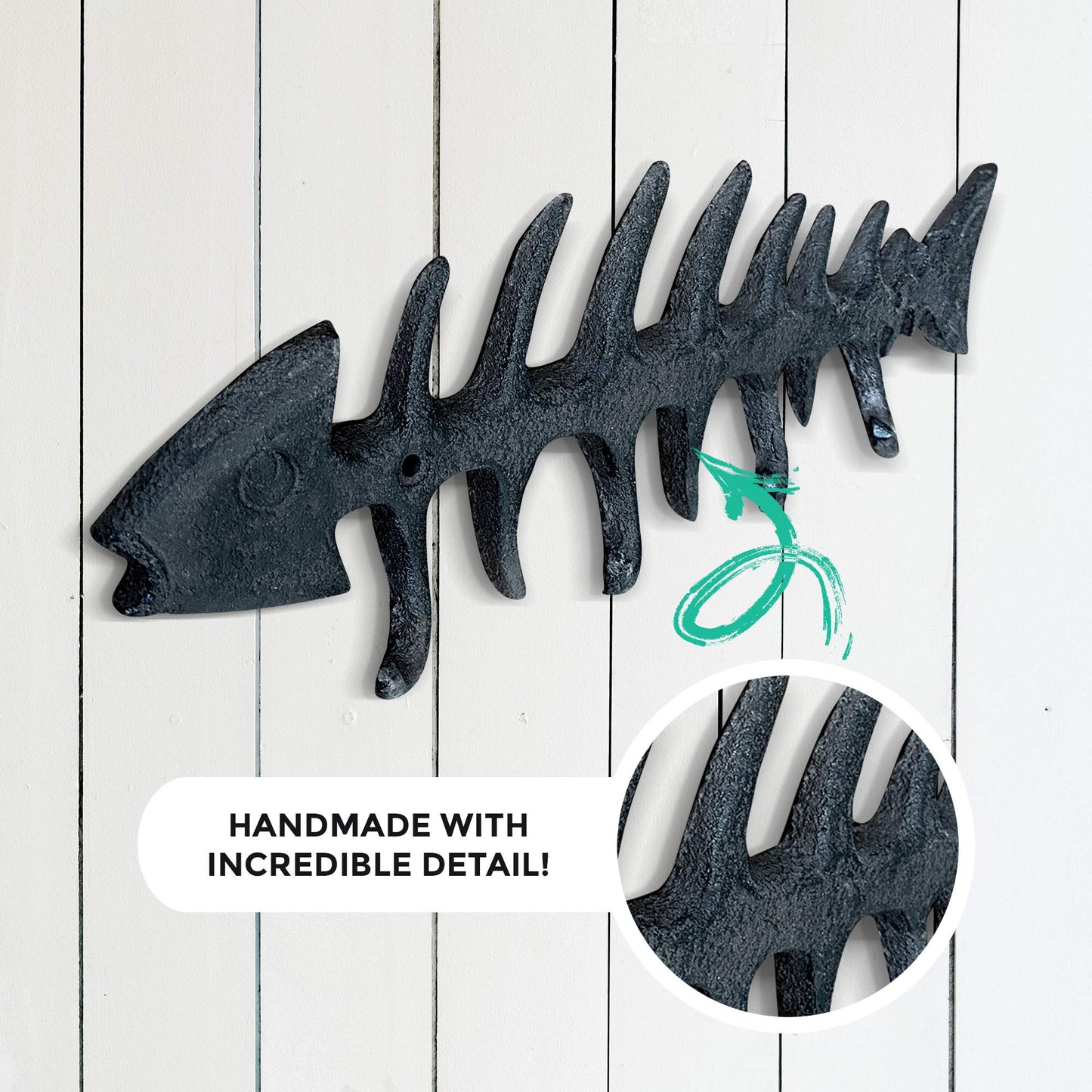 Wallcharmers Large Fish Bone Key, Leash, & Towel Holder | Nautical Home & Wall Decor