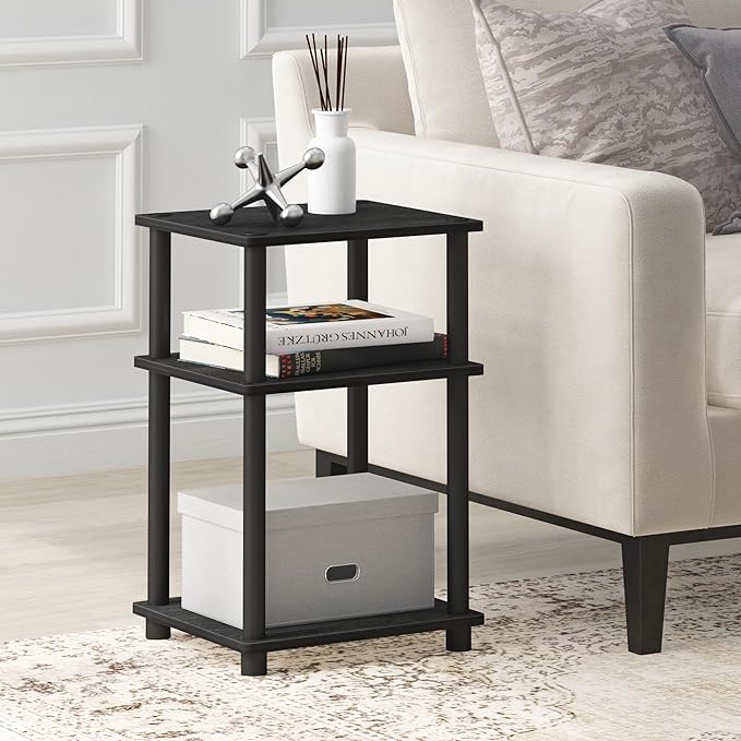 Furinno JUST Side Table, 3-Tier End Table, Open Shelves Night Stand, Bedside Table, Toolless Assembly, for Living Room, Bedroom, Bathroom, Americano