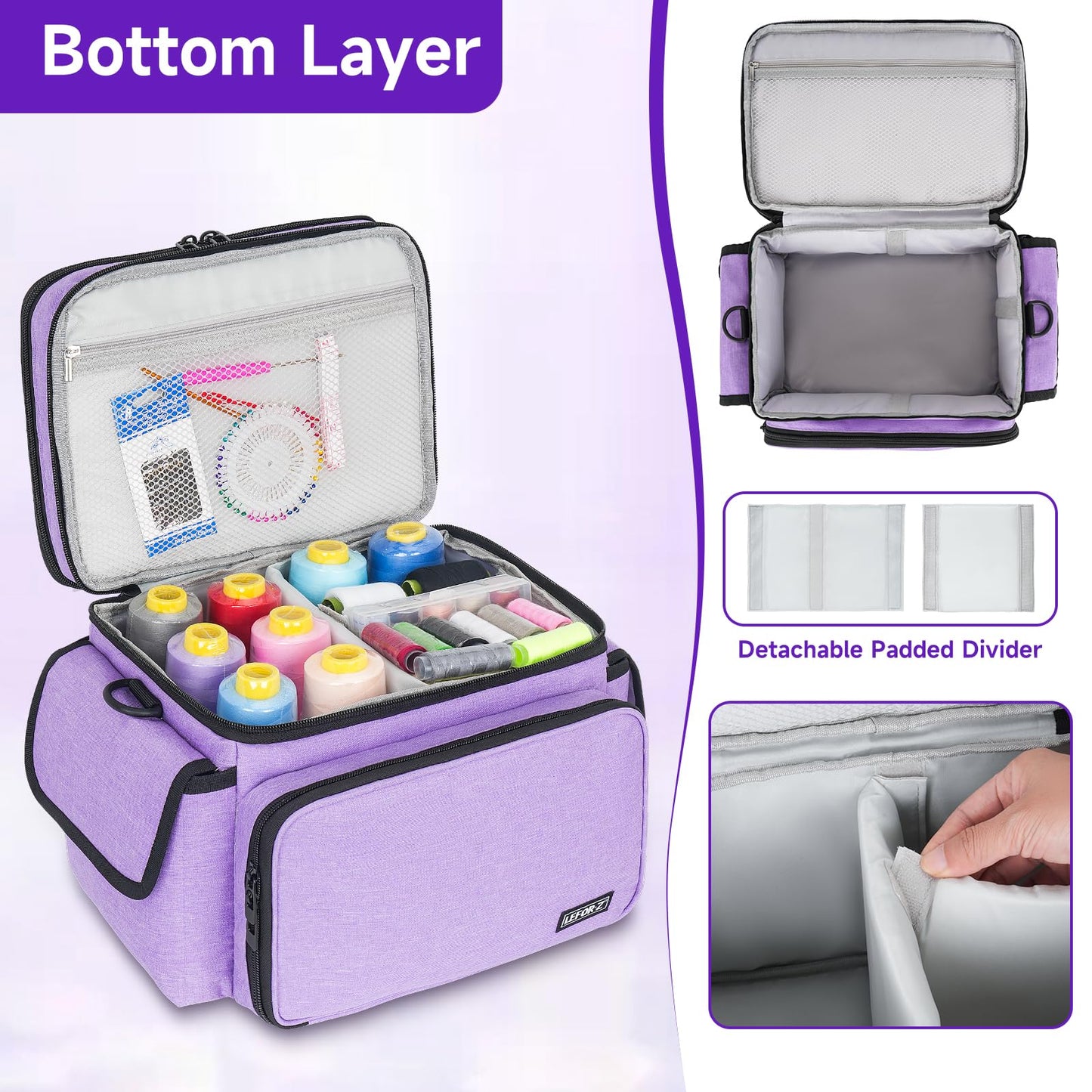LEFOR·Z Sewing Supplies Organizer Storage Bag,Double-Layer Protable Travel Sewing Basket for Sew Accessories & Tools,Purple(Bag Only)
