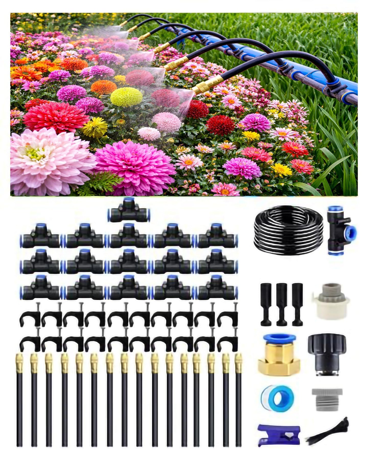 Drip Irrigation System,Automatic Garden Watering System, 360 Adjustable Mist Sprayer Nozzle, High Volume Water Flow Rotating Sprinkler Head for Garden,Patio,Potted Plants, Fine Misting to Jet Spray