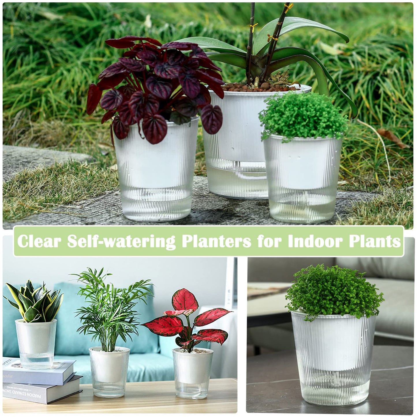 10-Pack 4.5 Inches Clear Self-Watering Pots for Indoor Plants Small Orchid Flower Pot Plastic Wick Planters for African Violet, Home Decor Pot
