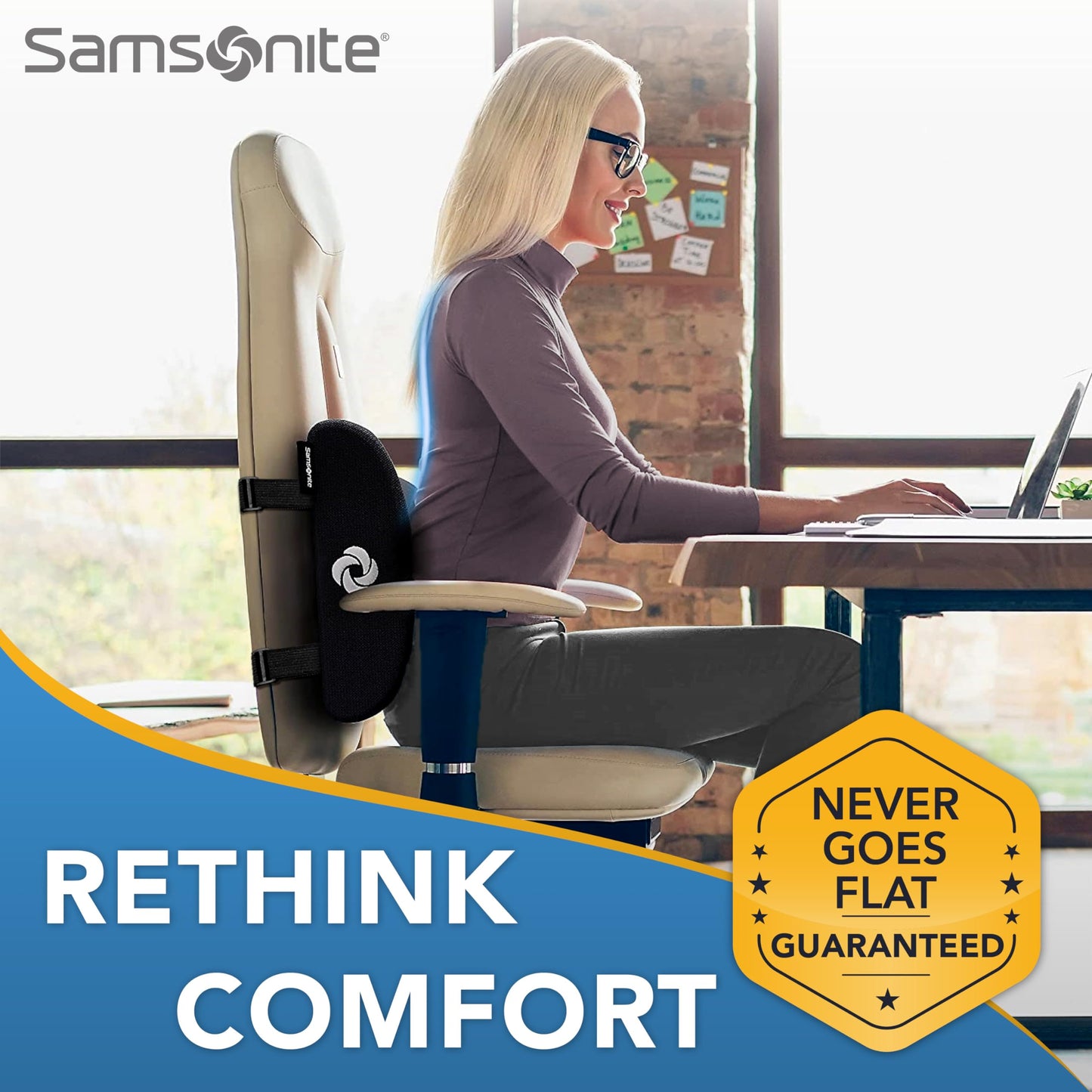 Samsonite Memory Foam Lumbar Support Pillow for Office Chair, Gaming Chair & Car Seat Automotive Use, Ergonomic Back Cushion, Home Office Essentials for Sitting Comfort and Posture Relief Back Support