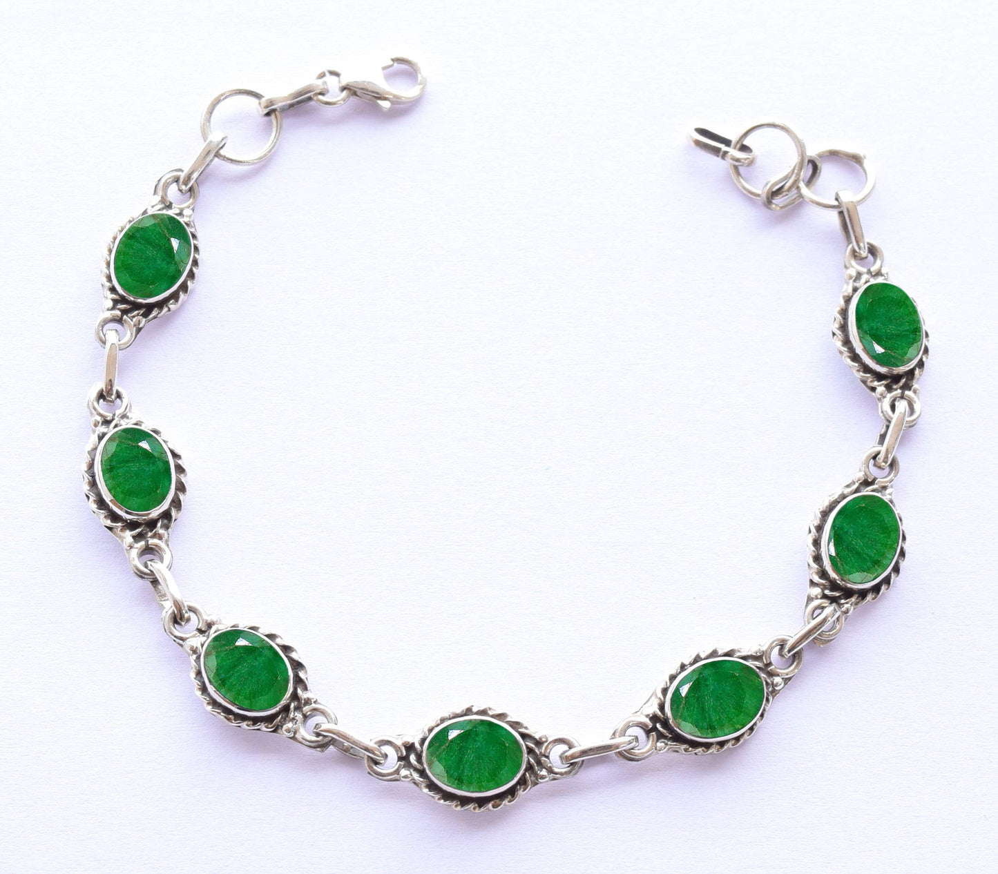 Avicrafts Emerald Stone Bracelets Silver Overlay For Women Girl Gifts - Gemstone Adjustable Handmade Link Bracelets For Her