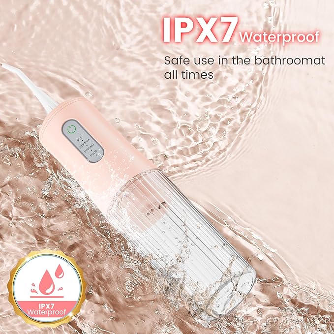 Cordless Water Flosser for Teeth Cleaning Pick - Electric Dental Irrigator with 4 Cleaning Modes & 8 Jet Tips, IPX7 Waterproof, Portable Rechargeable Design for Home & Travel Use, Pink