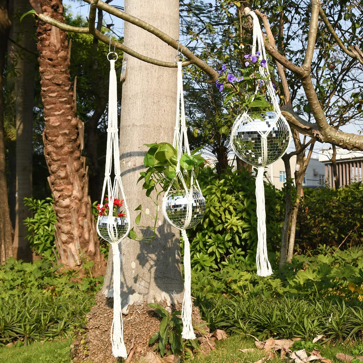 FGBNM 6" Disco Ball Planter, Disco Ball Plant Hanger with Hanging Rope, Hanging Chain, Hook, Circle and Extra Mirror Pieces