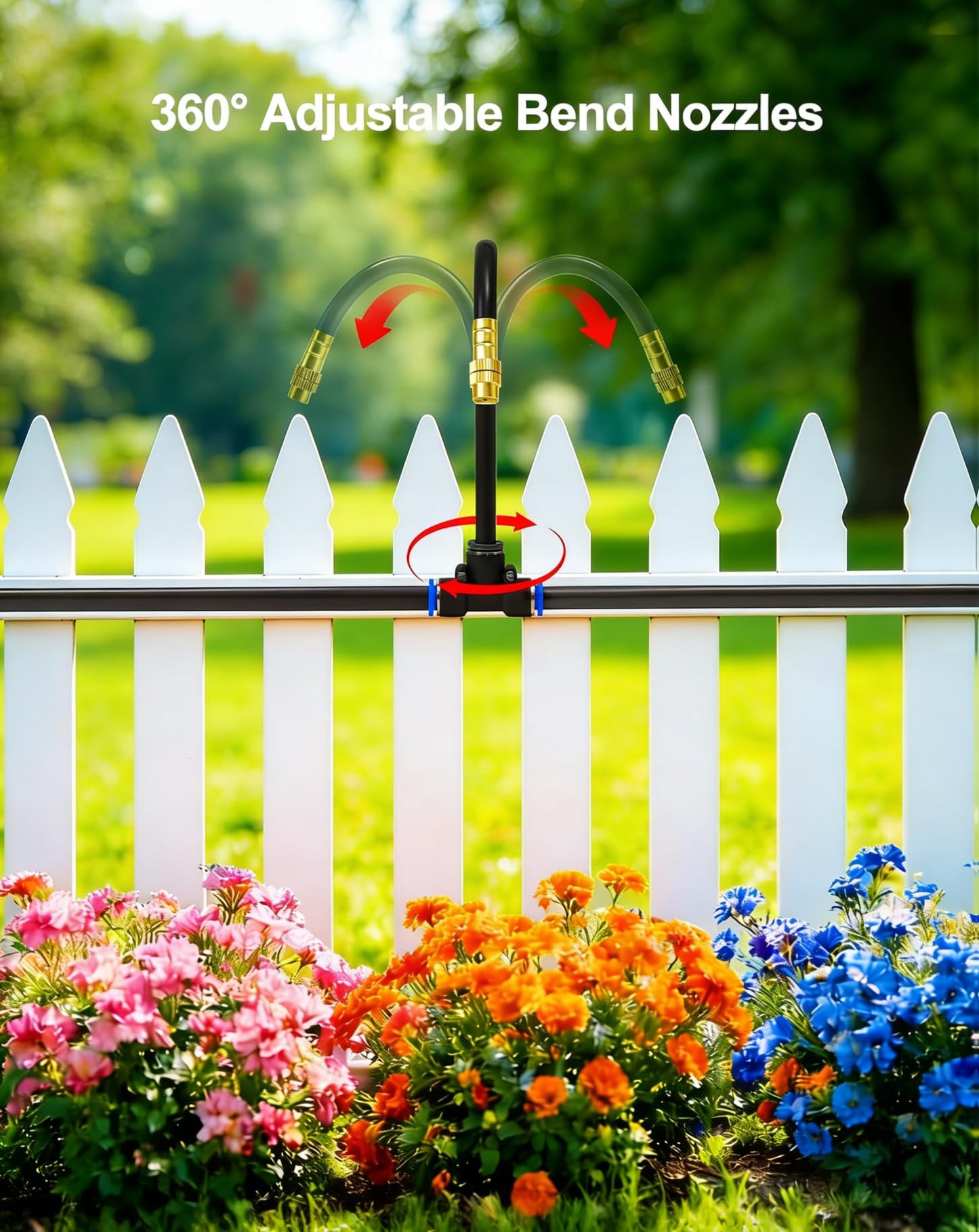 Upgraded 5/16" Drip Irrigation Kit (100FT), High-Flow Garden Watering System with 16 Bendable 360° Brass Misting Nozzles, Quick-Push Connectors & Leak-Proof Design for Patio, Greenhouse & Flower Beds