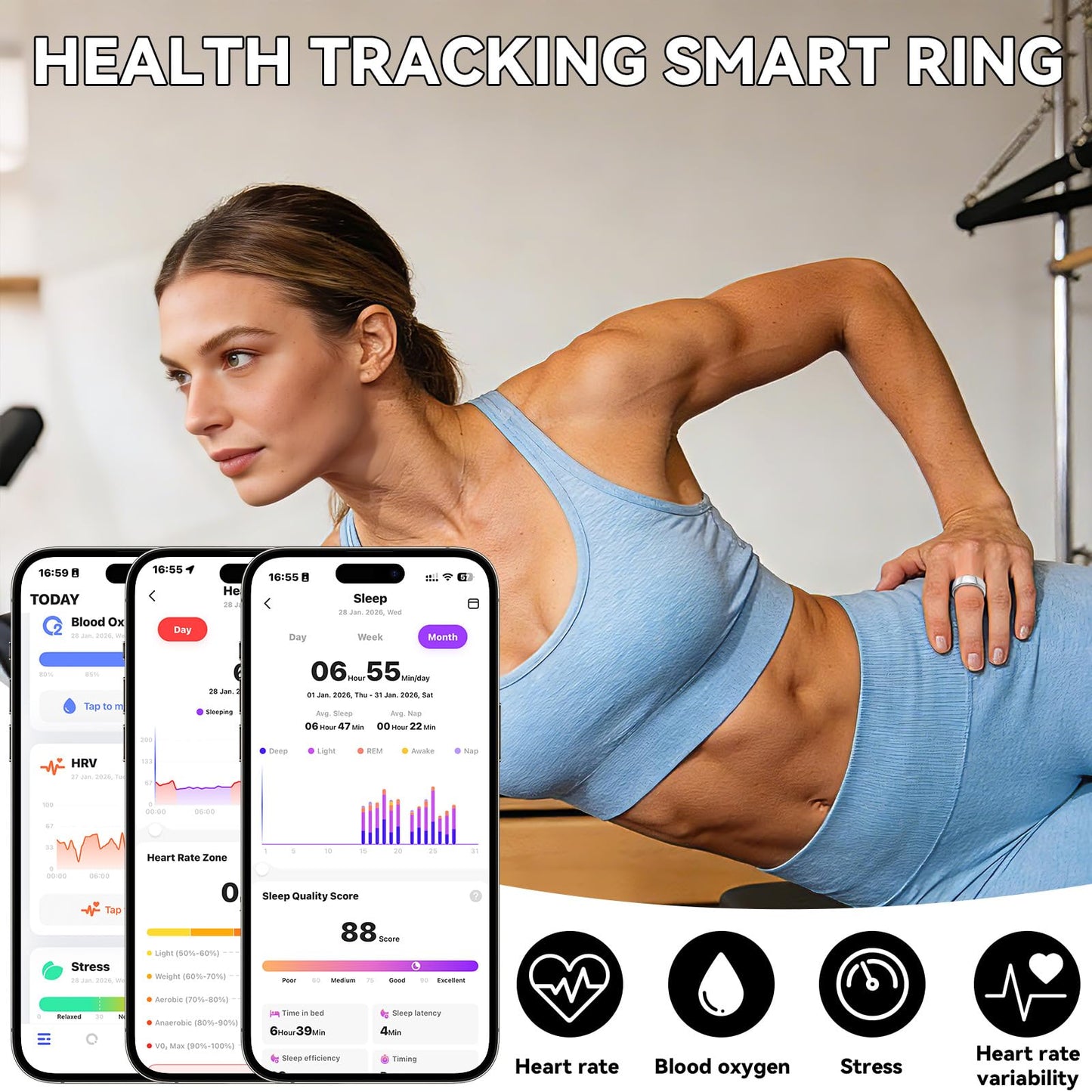 Smart Ring for Women Men,Fitness Tracker Ring,Heart Rate,Blood Oxygen,Step Tracker,Sleep Tracker,Meditation Assistance,No Subscription Fee,IP68 Waterproof Smart Ring for iphone&Android(Gold 13)