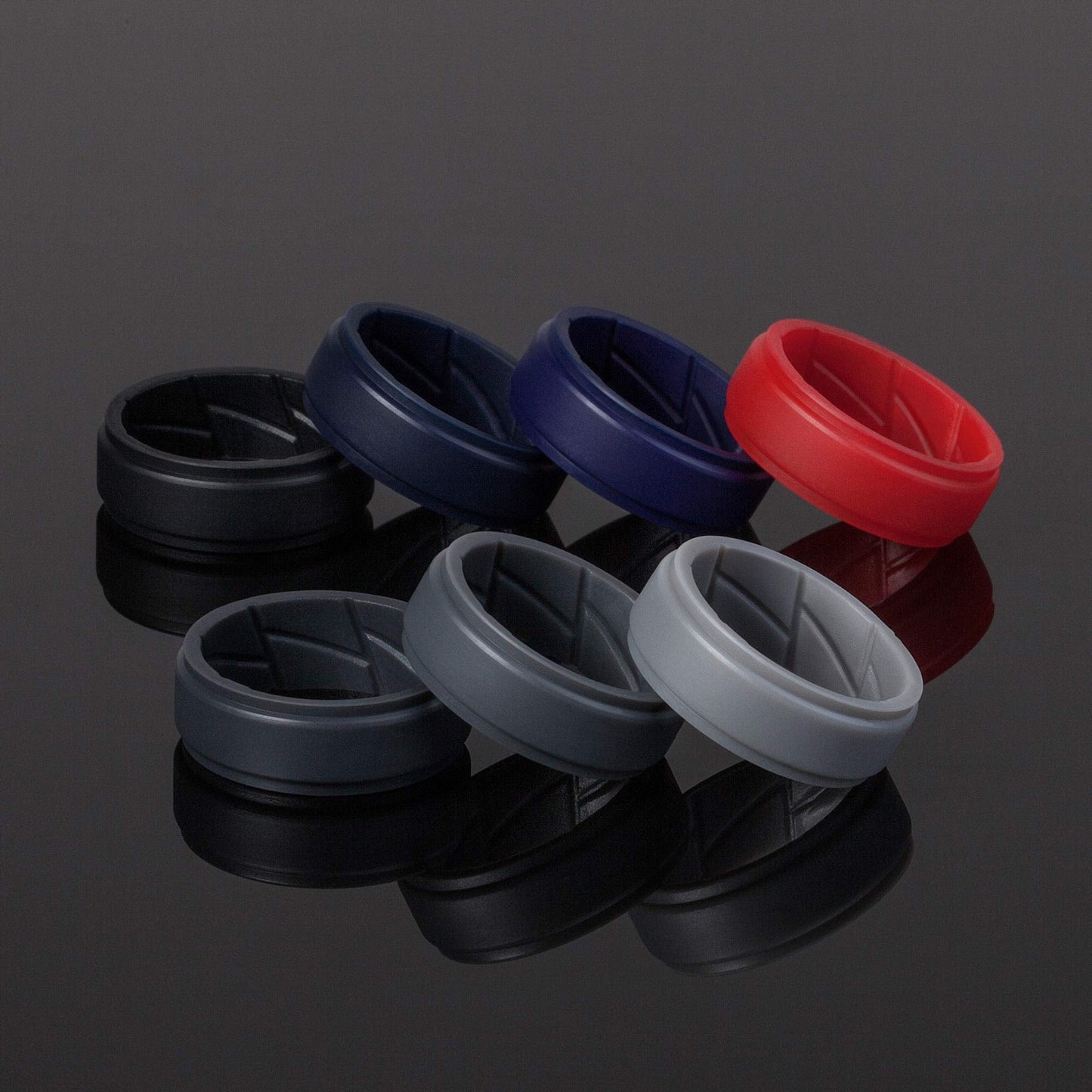 ThunderFit Silicone Wedding Rings for Men Breathable Airflow Inner Grooves, Step Edge Sleek Design Rubber Engagement Bands 8mm Wide 2mm Thick, Variety Multipack 1-7