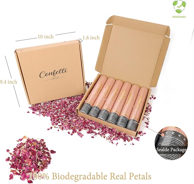 Rose Petals Party Confetti Cannon, Biodegradable Rose & Marigold Petal Confetti, Silver, Wedding, Birthday, Graduation