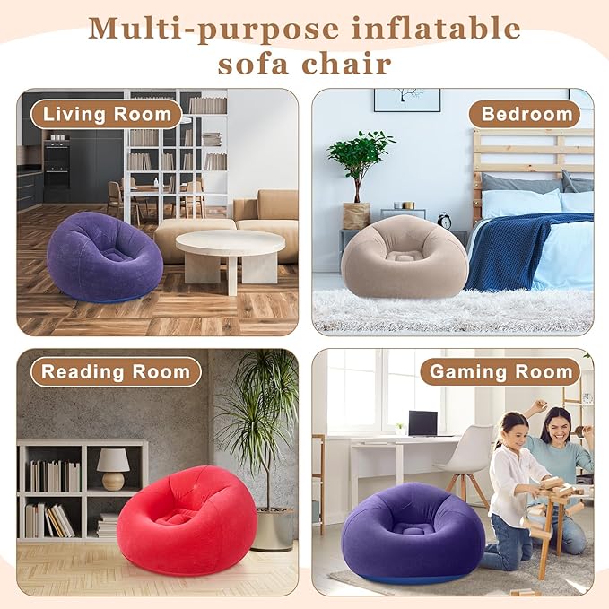 Realspring 6 Pcs Bean Bag Chairs for Adults Inflatable Chairs with Electric Air Pump,Blow up Couch Folding Portable Inflatable Couch Lazy Sofa for Reading Living Room Camping (Coffee,Blue,Red)