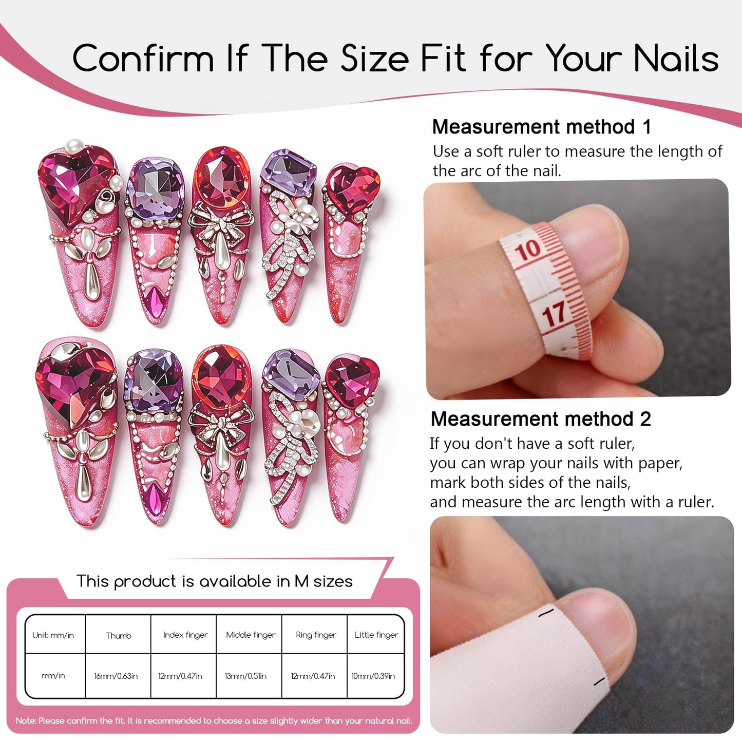 SILPECWEE 10PCS Almond Press On Nails Handmade Medium Long Fake Nails Pink Cat Eye Acrylic Press On Nails Crystal Nail Charms, False Nails for Women Nail Art Decoration