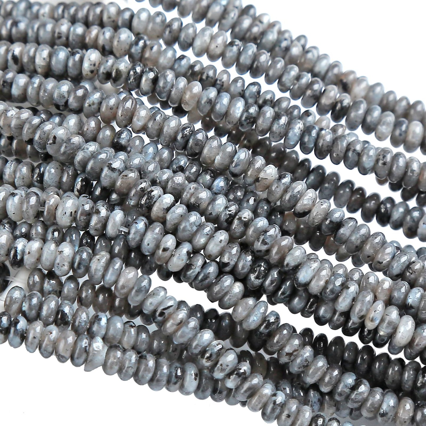 150PCS 2x4mm Natural Black Labradorite Stone Rondelle Beads Abacus Disk Stone Beads Round Loose Spacer Gemstone Beads for DIY Bracelet Necklace Jewelry Making