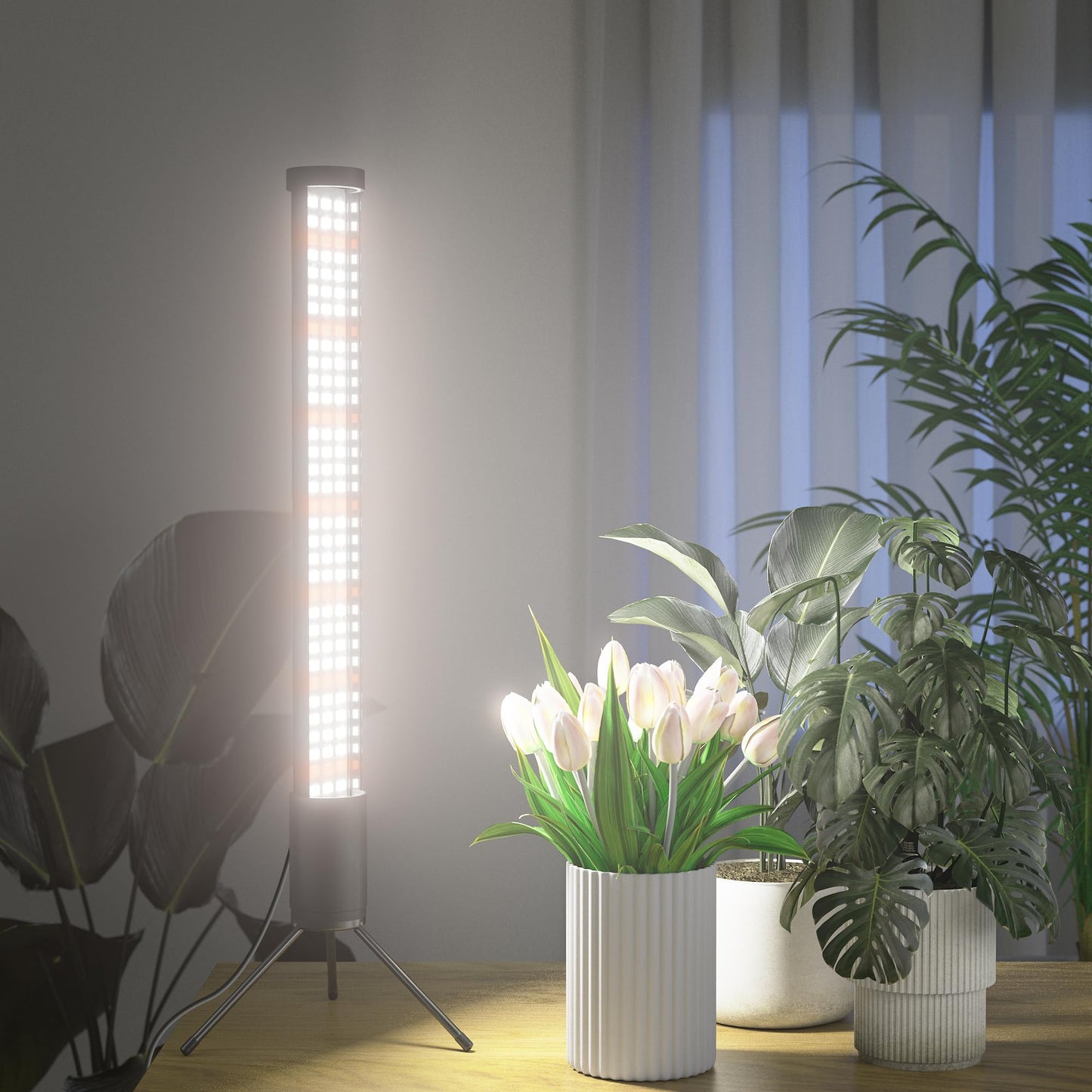 AWLYLNLL 2 Pack Grow Lights for Indoor Plant, 6000K T10 Vertical Standing LED Full Spectrum Plant Lights for Indoor Growing, 5-Level Dimmable, Auto On Off Timing 4/8/12/18Hrs,18.9‘’ Height