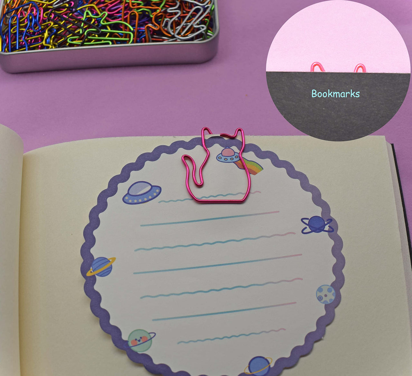 100 pcs Cat Paper Clips Cute Decorative Paperclips, Cat Lover Gifts for Women, Fun Office Supplies for Cat Lovers