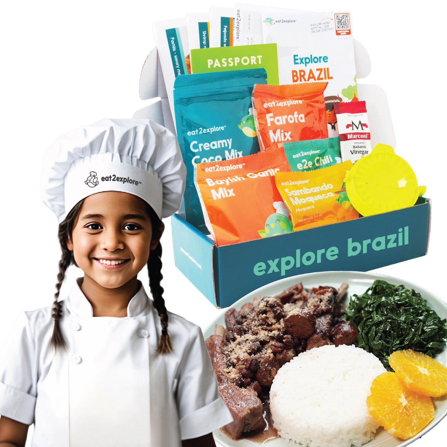 eat2explore Cooking Kits for Kids 15 Pcs – Interactive & Educational Kids Cooking Sets Real for Ages 5 and Up,3 Recipe Cards & Global Ingredients – Fun for Young Chefs (Brazil Edition)