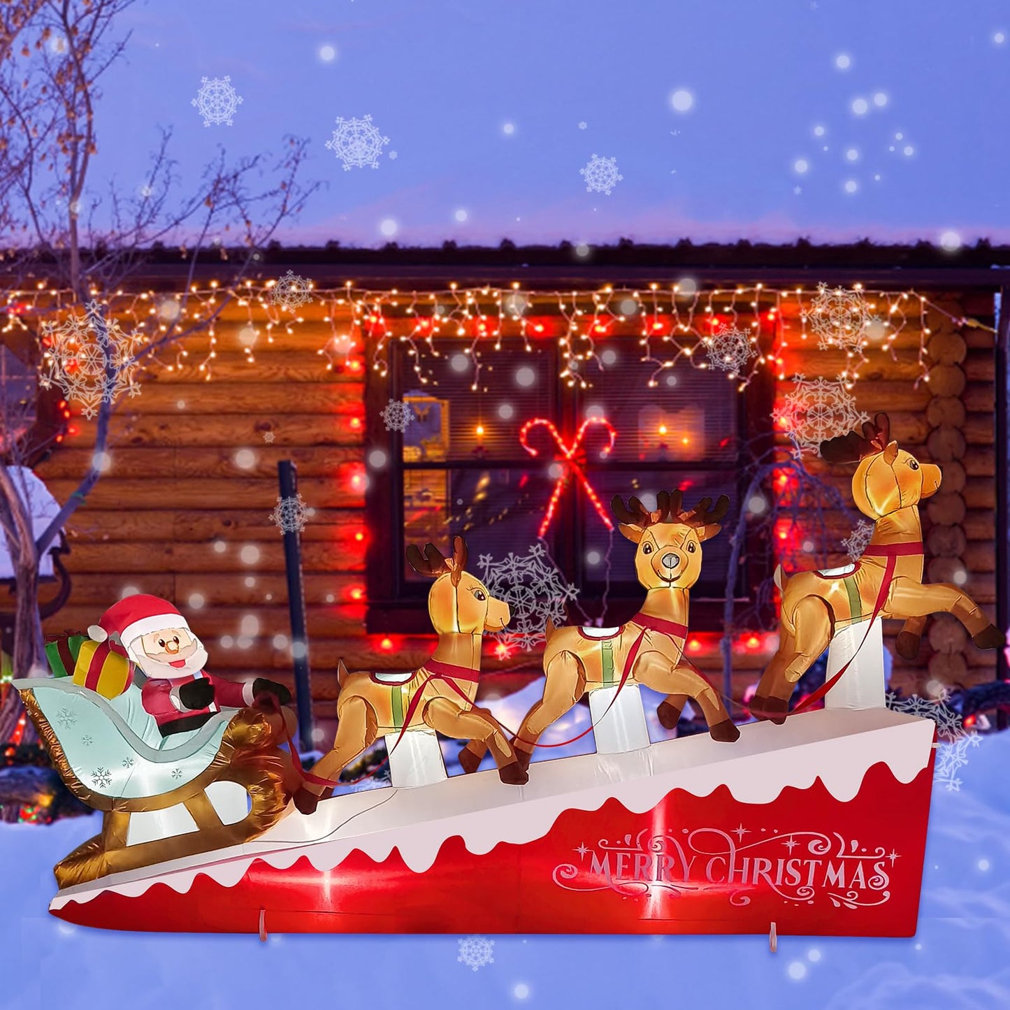Hazms 13.3 FT Christmas Inflatables Santa Claus on Sleigh with Three Reindeer & Gift Box Outdoor Yard Decorations LED Lights Inflatable Christmas Decoration,Lawn, Garden
