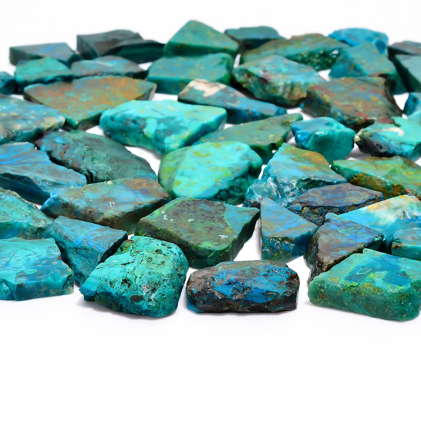 Natural Chrysocolla Raw Slice Gemstone- Healing Crystals for DIY Jewelry Making -Loose Natural Cabochon -Perfect for Crafting Unique Jewelry Designs (5 pcs, 25-35 mm)