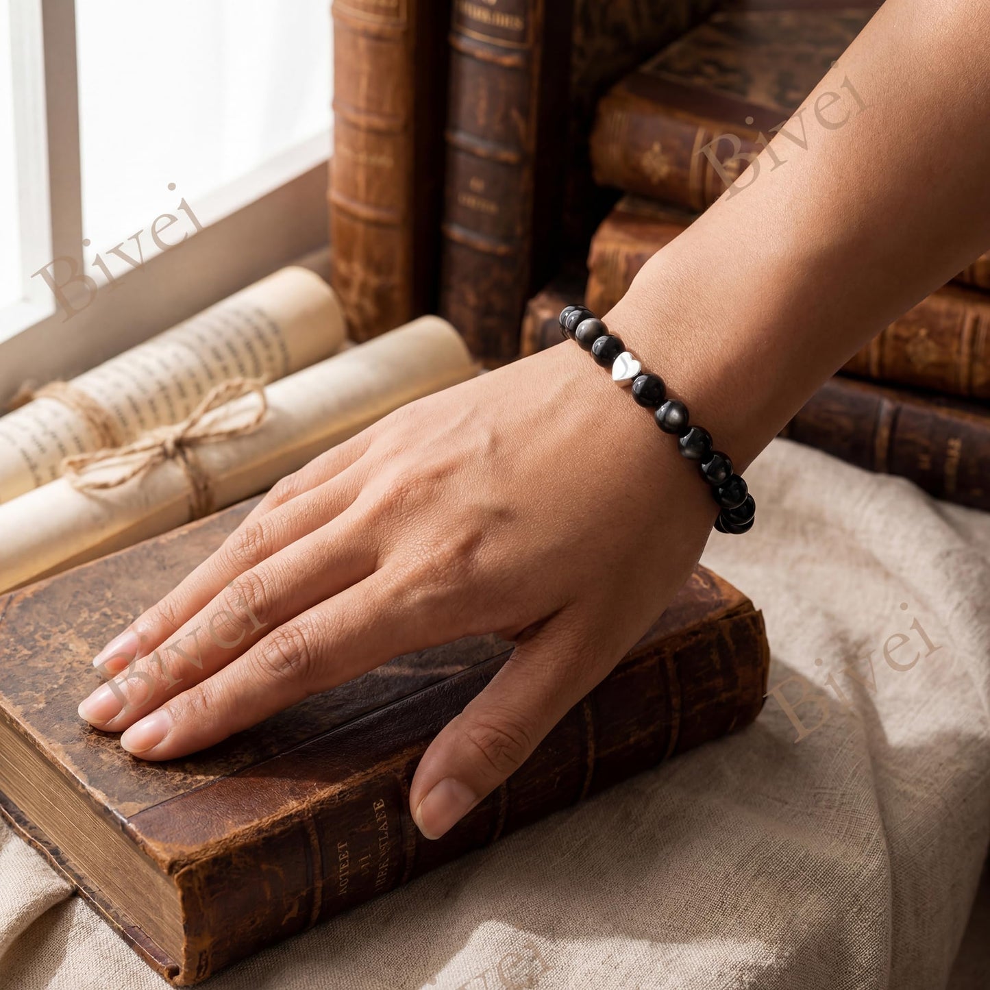 Bivei 6mm Obsidian Crystal Stretch Bracelets for Women, Handmade Natural Stone Beaded Bracelet, Yoga Protection Jewelry Gift