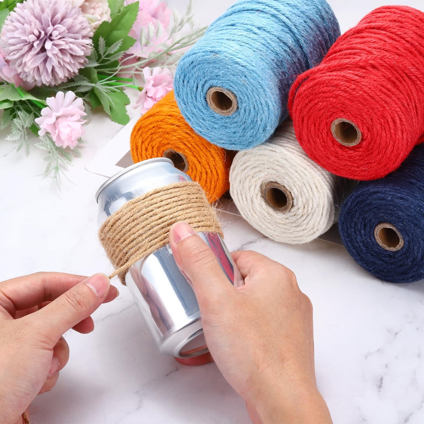 MECCANIXITY Natural Jute Twine String 328ft x 3mm Long Strong Twine Rope for Arts Crafts Ribbon Gift Wrapping Packing Christmas Wedding, Dark Blue