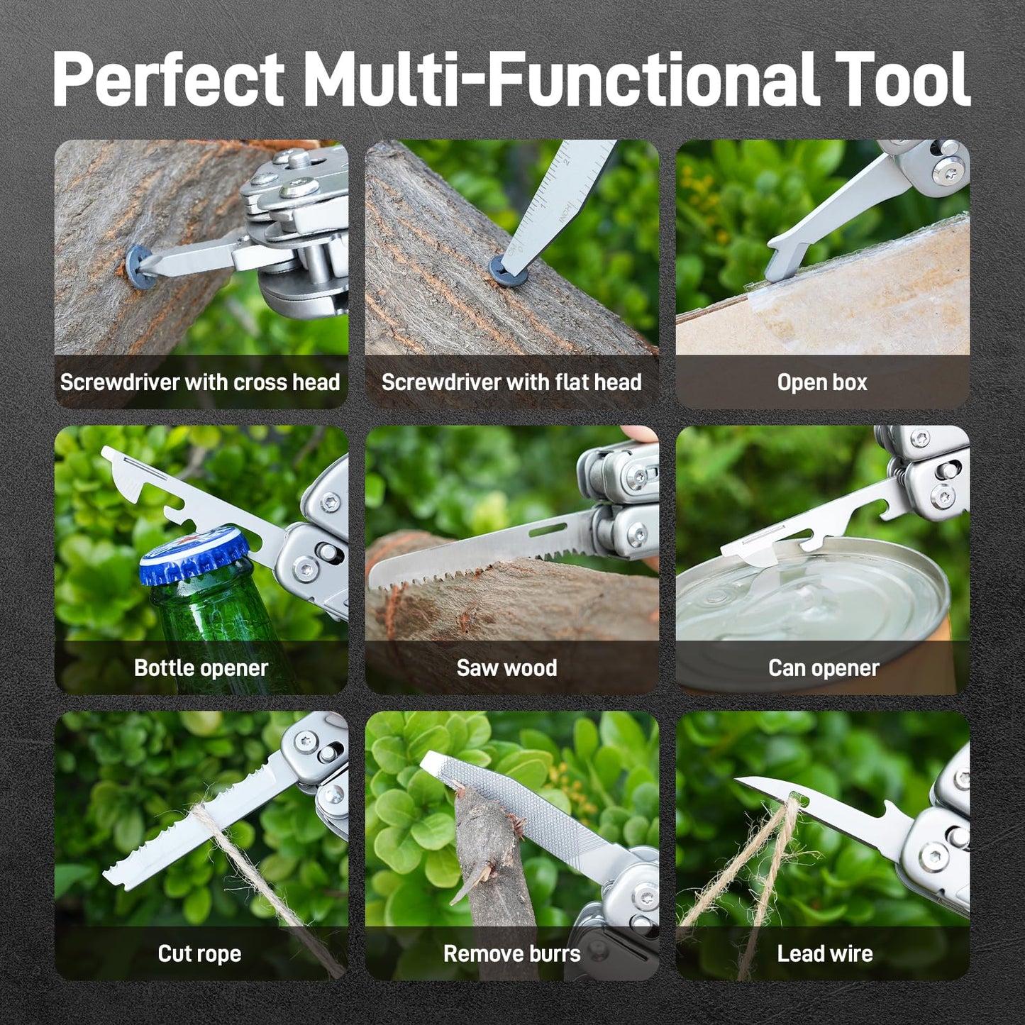 Teslong 18-in-1 EDC Multitool Pliers with Scissors, Pocket Knifes with Screwdrivers, Replaceable Wire Cutters and Saw with Self-locking, Outdoor, Survival, Camping, Stainless Steel, Gift for Men Dad