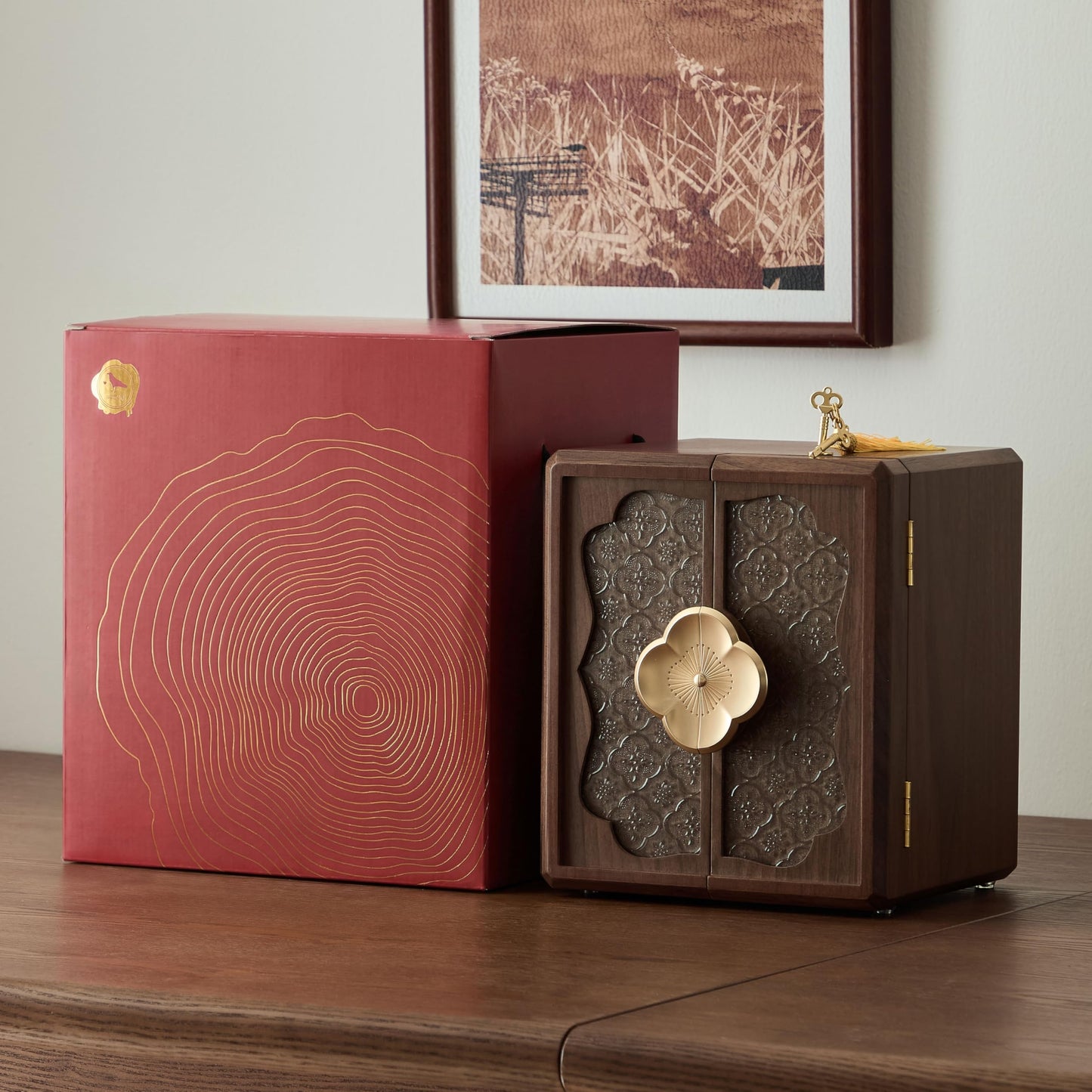 Wenseny Lockable Walnut Jewelry Box with Key, 5-Layer Jewelry Organizer Storage Box for Necklaces, Rings, Earrings & Bracelets - Mothers Day Gifts for Mom