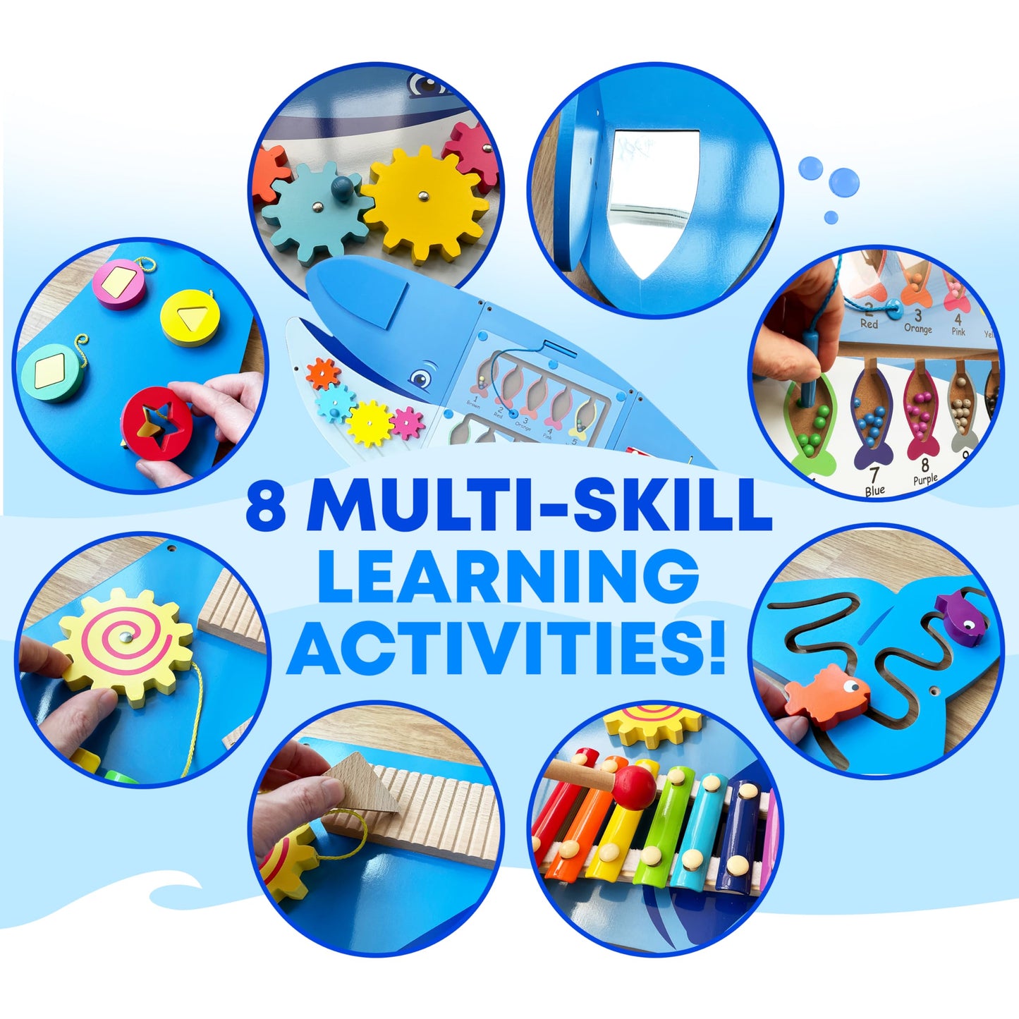 Molcey Sensory Wall Panel for Kids, Includes Removable Theme Stickers, Large Busy Board Wall Mounted Activity Board for Toddlers 1-3, Montessori Wall Toys Interactive Play Panel for Babies Ages 3-5