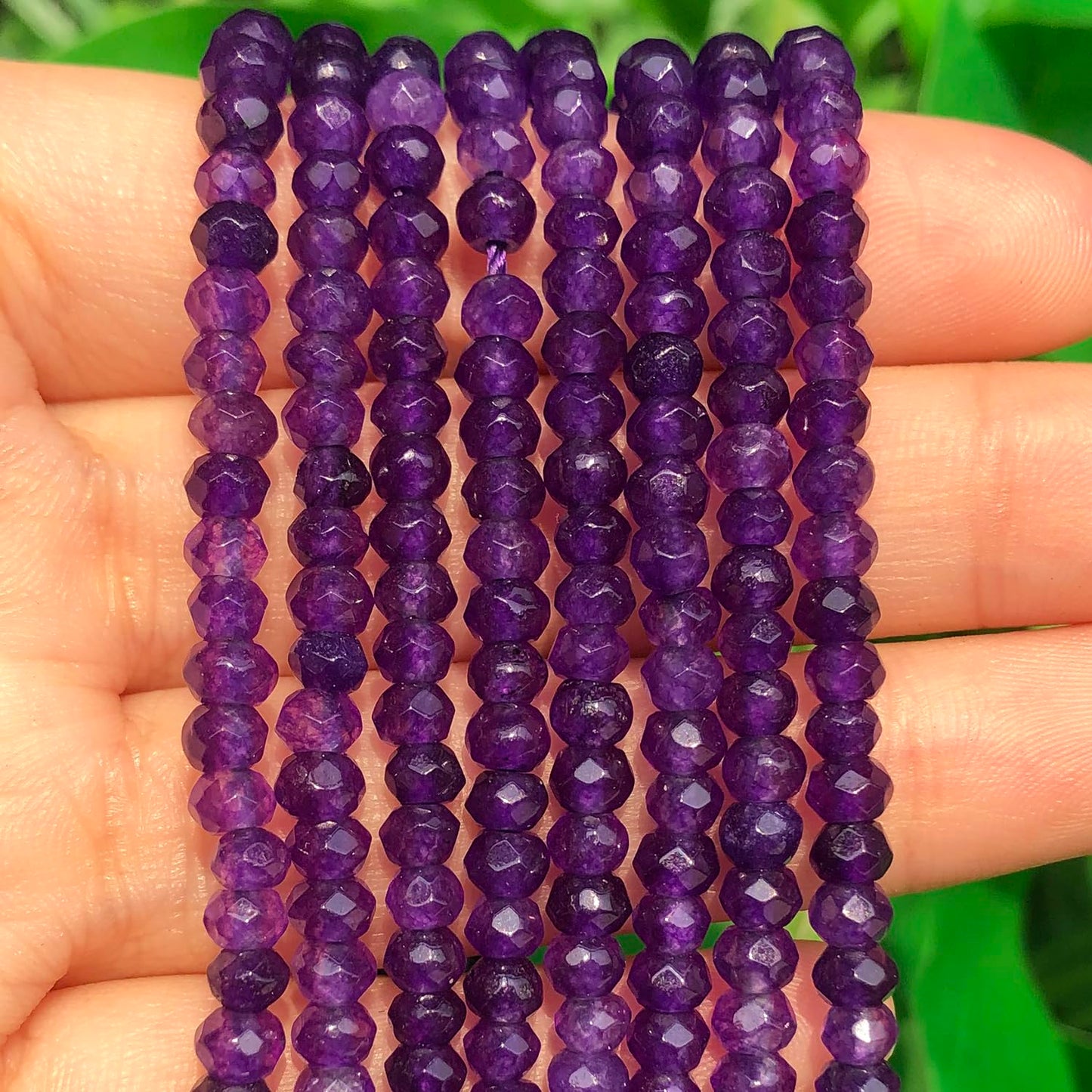 2 String 220PCS 3x5mm Natural Dark Purple Chalcedony Stone Beads for Jewelry Making, Songxi Facted Loose Gemstone Beads for DIY Bracelet Necklace Making Supplies with Energy Healing Chakra Power
