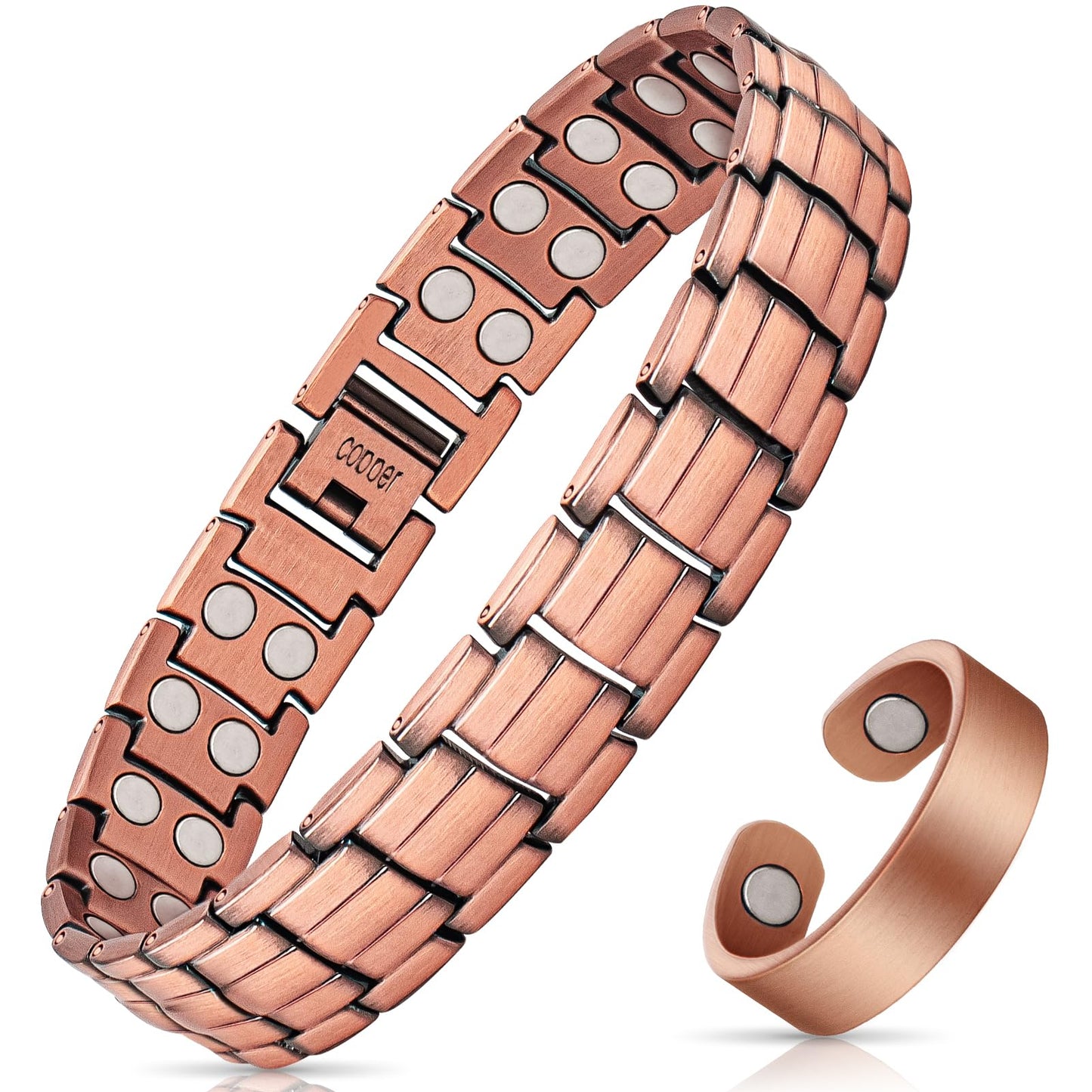 Copper Bracelets for Men & Lymphatic Drainage Ring, Magnetic Copper Bracelet with Double Row Magnets, Mens Bracelet Adjustable Length with Remove Tool