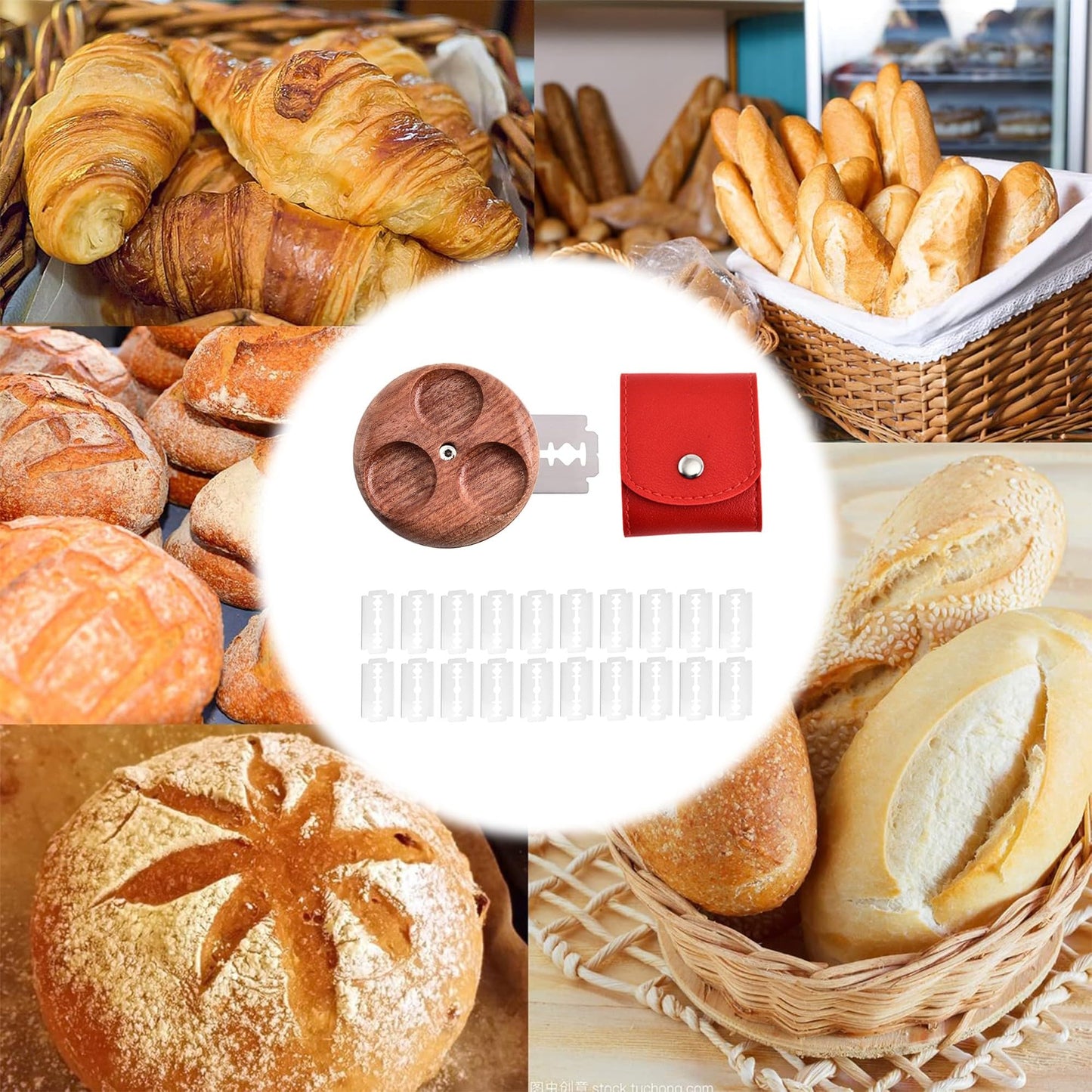 LHCHGEN 1+1+20 pcs UFO Bread Lame For Dough Bread Lame Cutter For Sourdough,Sourdough Scoring Tool,Bread Lame Dough Scoring Tool,With 20 Blades And Storage Cover,For Artisan Bread And Baguette (#1)