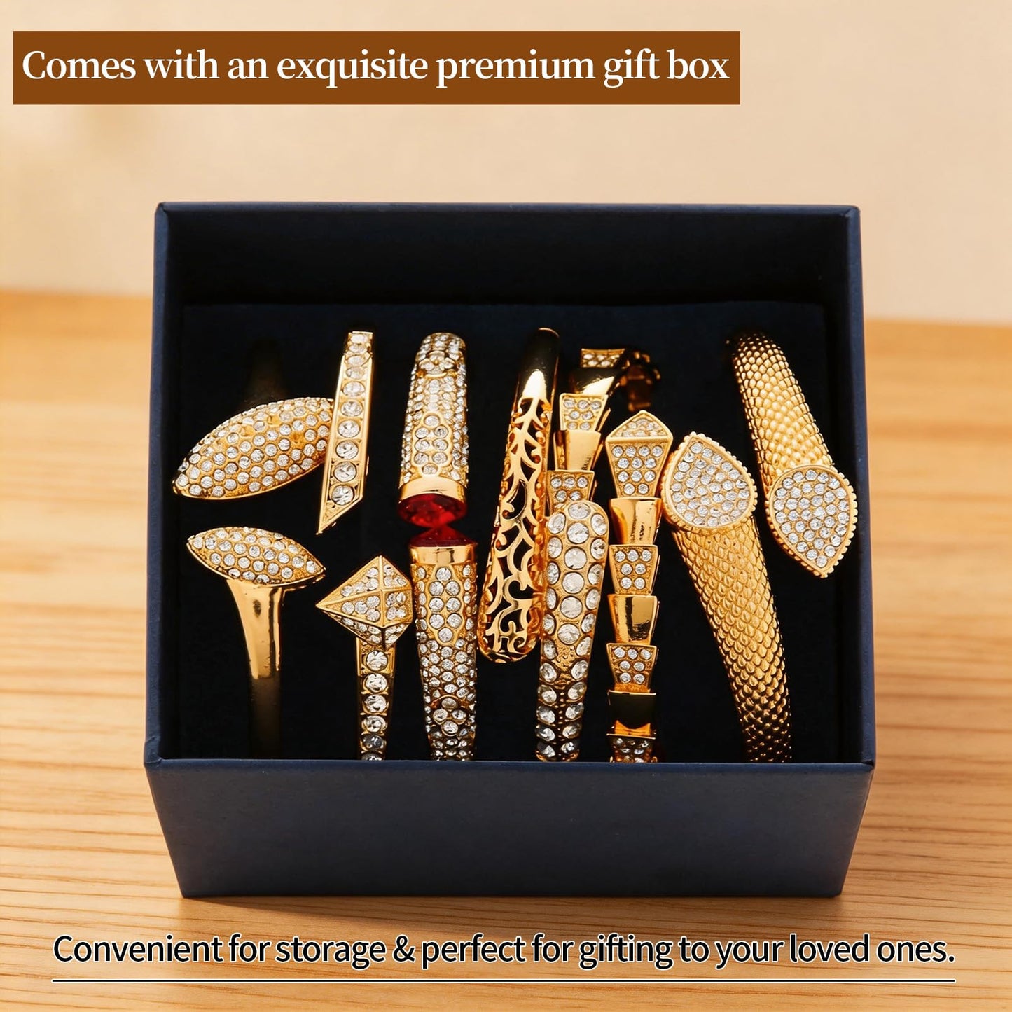 6PCS Gold Bangle Bracelet Set for Women, Light Luxury High-End Designer Style, Zinc Alloy with Cubic Zirconia, Stackable, Ideal Gift for Birthday Christmas Valentine's Day Mother's Day